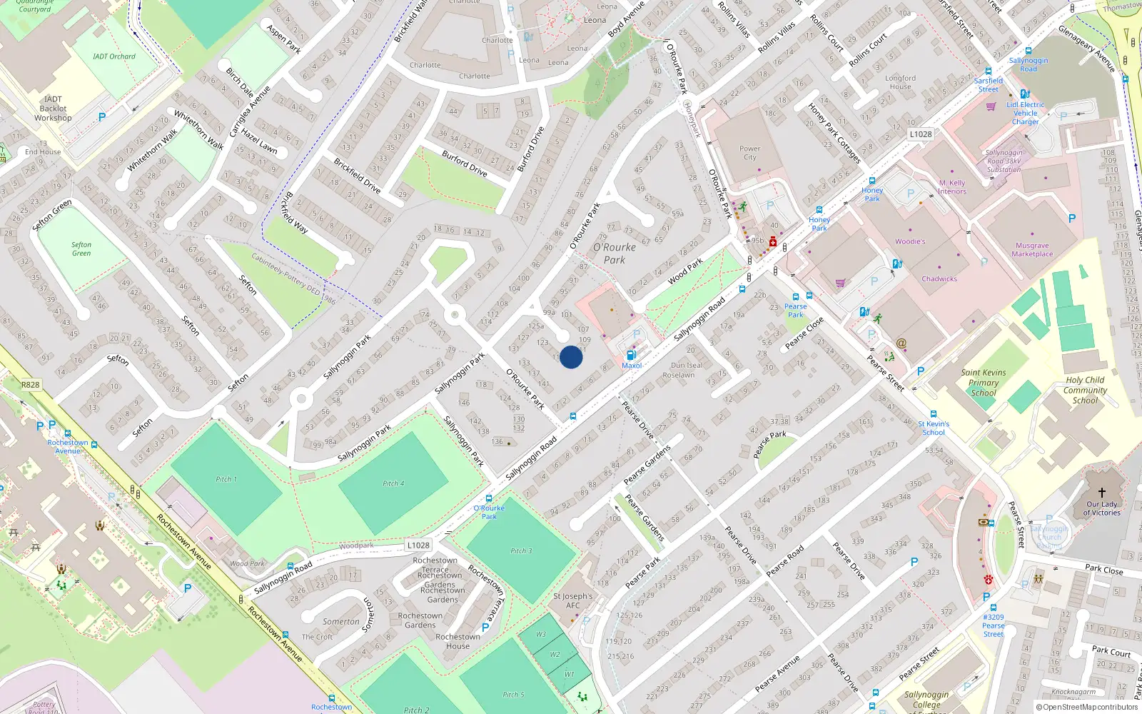 Overhead map showing the location of 115 O'Rourke Park, Sallynoggin
