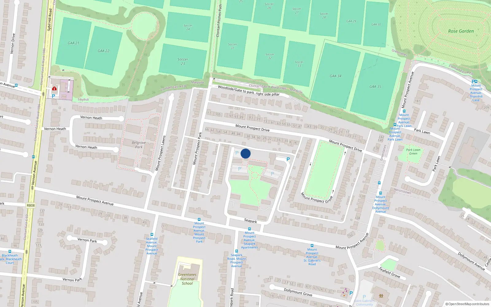 Overhead map showing the location of 115 Seapark, Mount Prospect Avenue, Clontarf Dublin 3