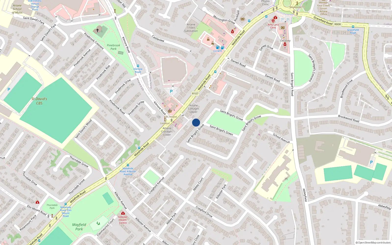 Overhead map showing the location of 115 St Brigids Grove, Killester, Dublin 5