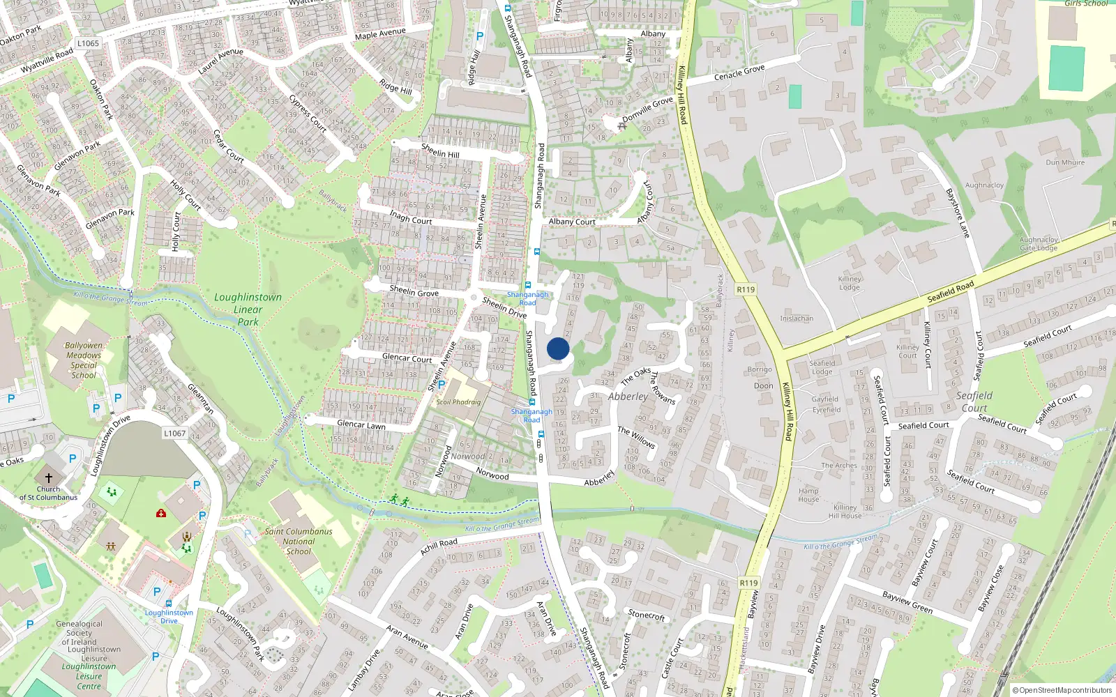 Overhead map showing the location of 115 the Elms, Abberley, Killiney