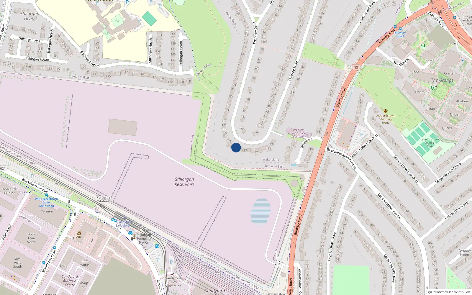 Overhead map showing the location of 115 Weirview Drive, Stillorgan, Dublin
