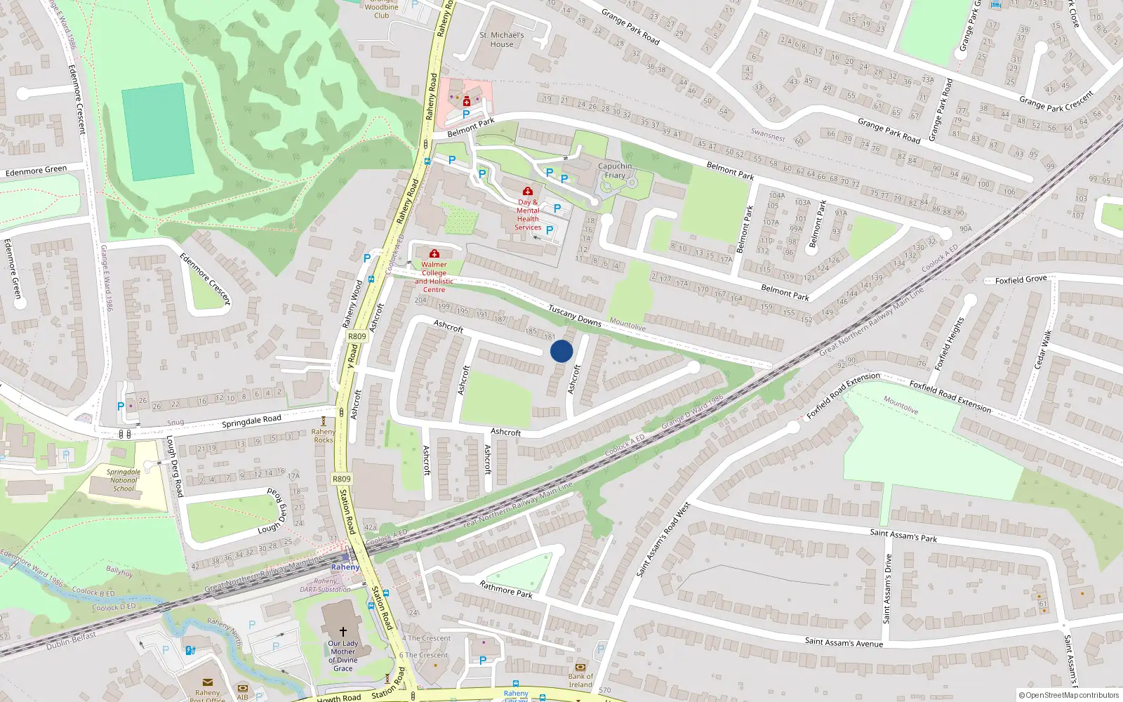 Overhead map showing the location of 116 Ashcroft, Raheny, Dublin 5