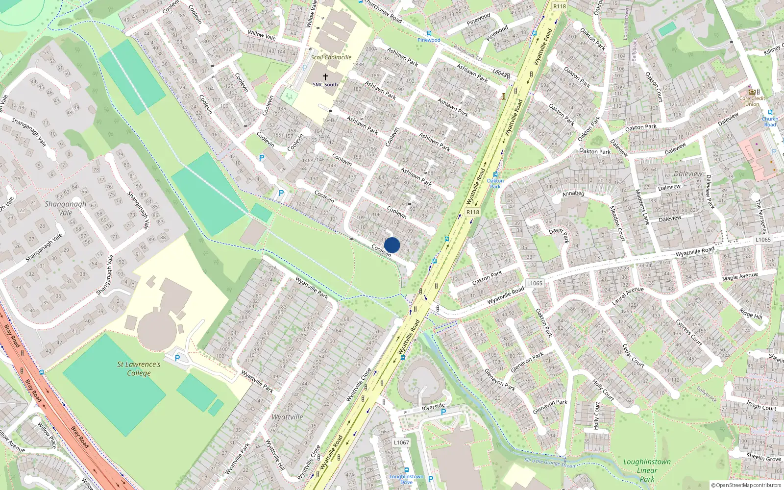Overhead map showing the location of 116 Ashlawn Park, Ballybrack