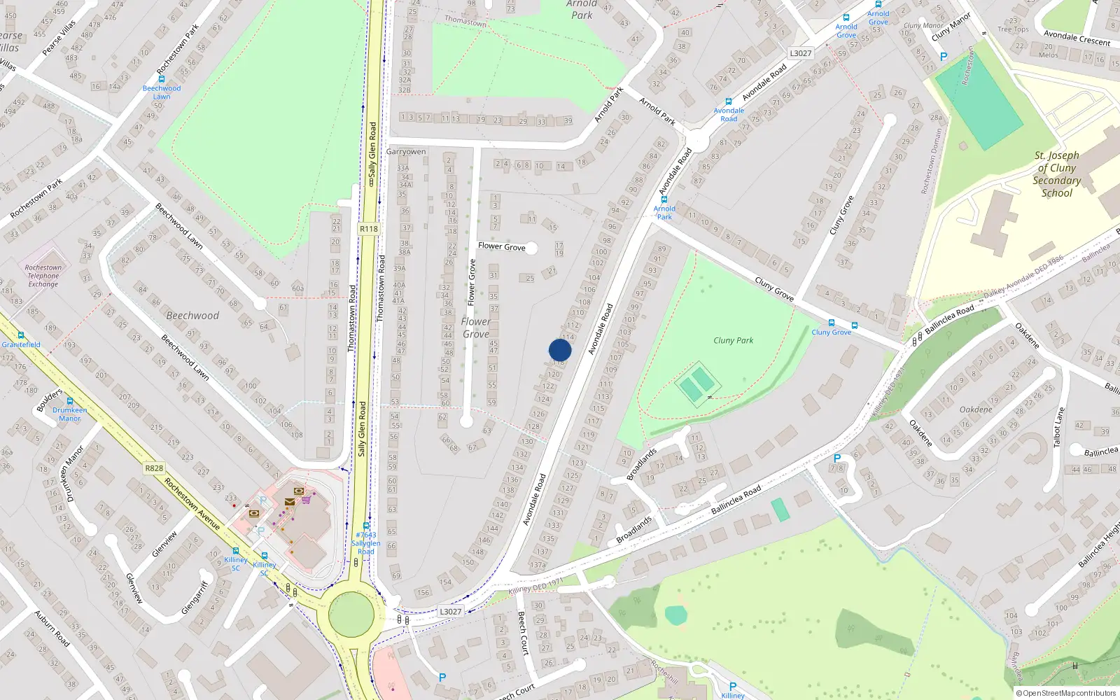 Overhead map showing the location of 116 Avondale Road, Killiney, Dublin