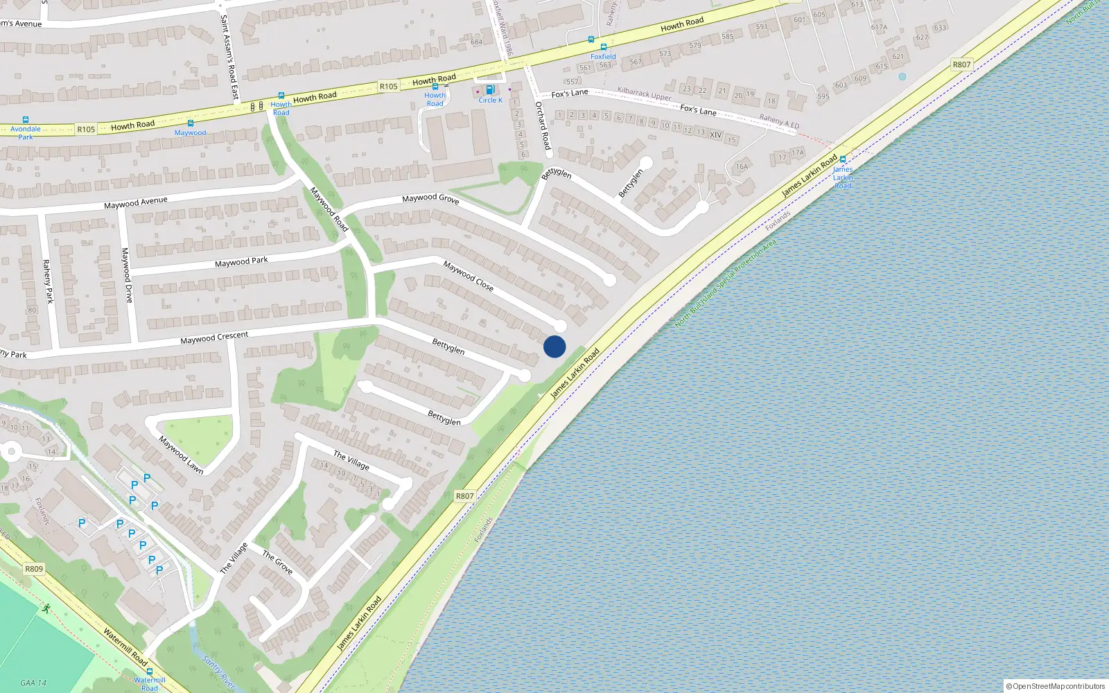 Overhead map showing the location of 116 Bettyglen, Dublin 5