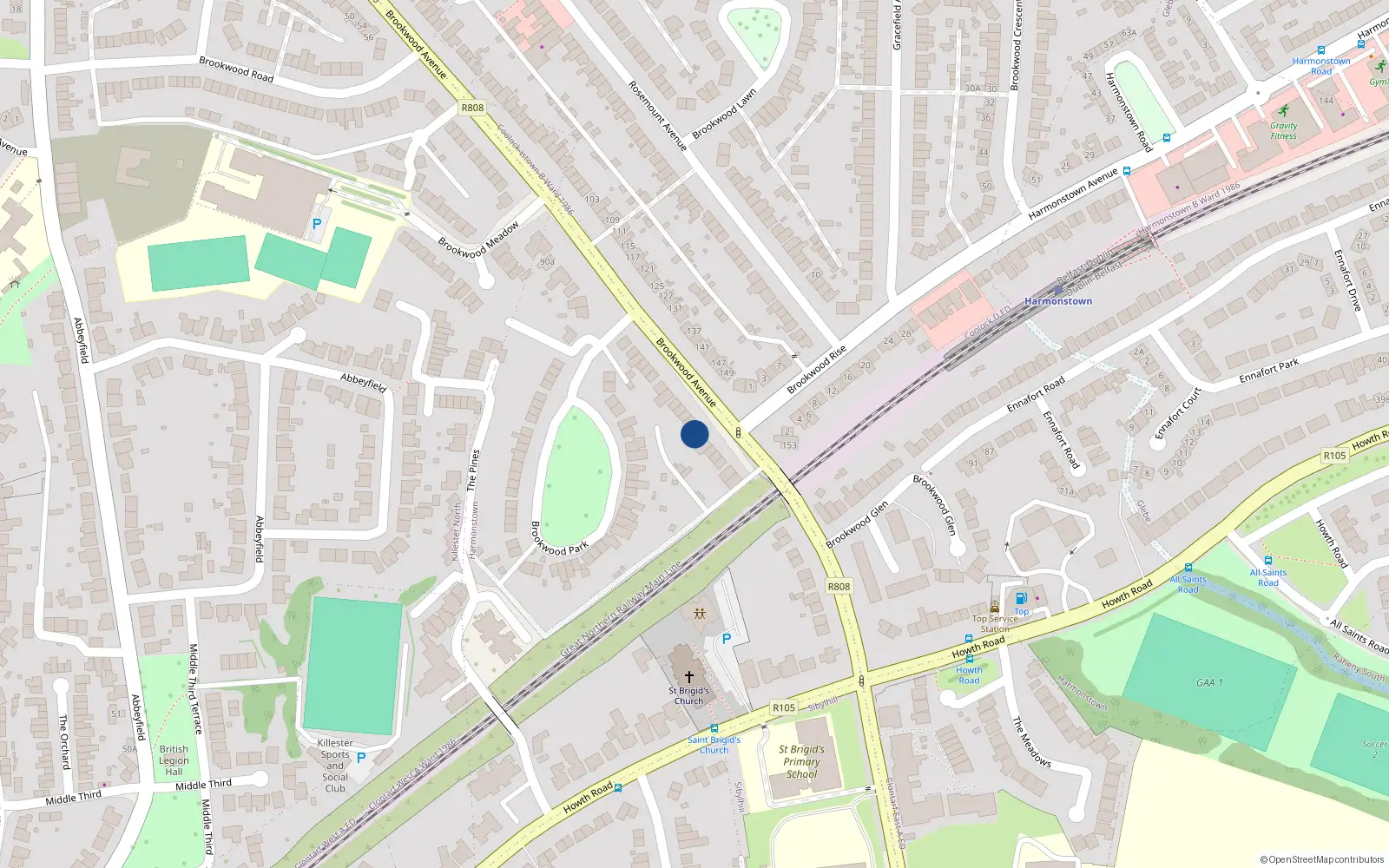 Overhead map showing the location of 116 Brookwood Avenue, Artane, Dublin 5
