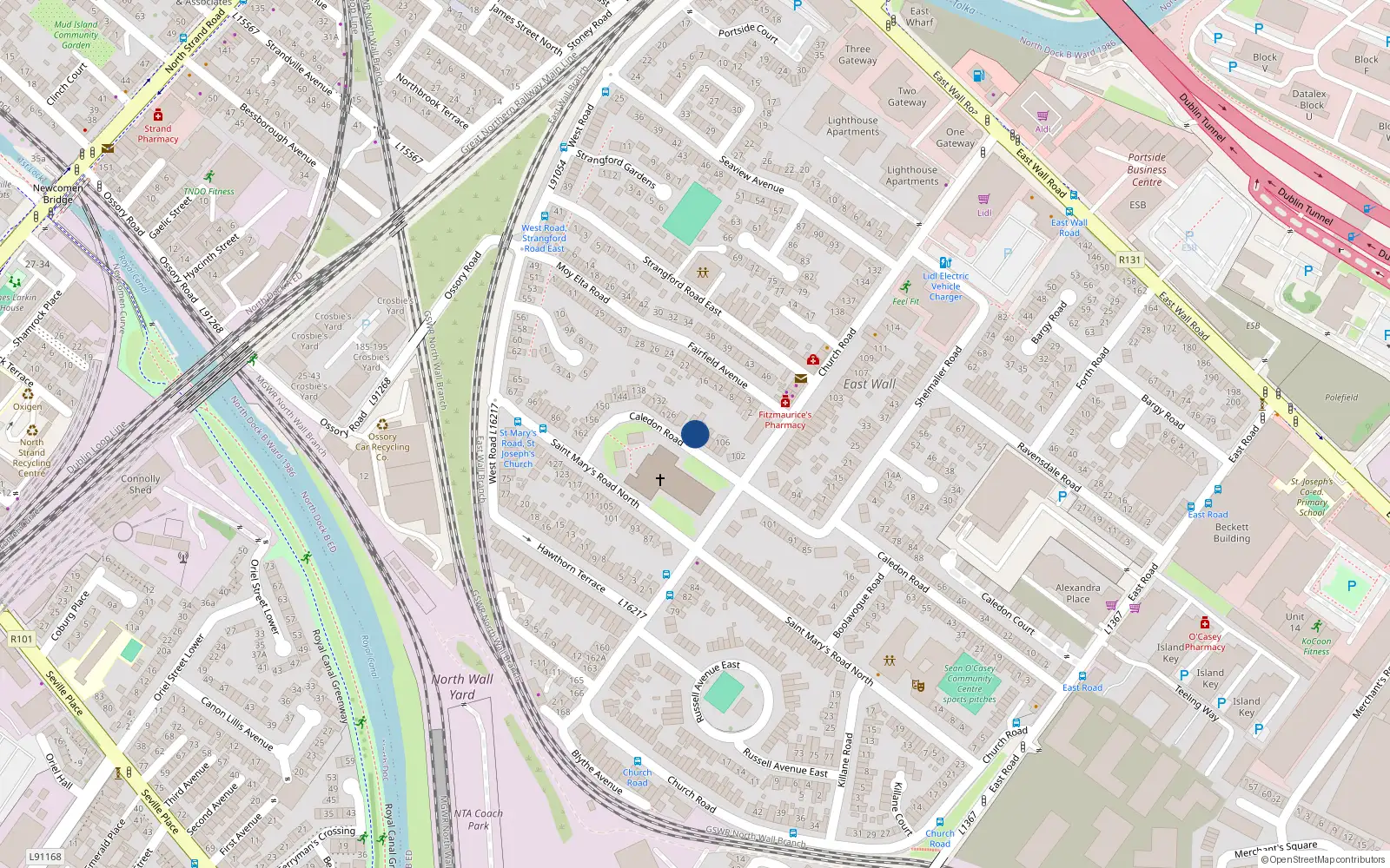 Overhead map showing the location of 116 Caledon Road, Dublin 3