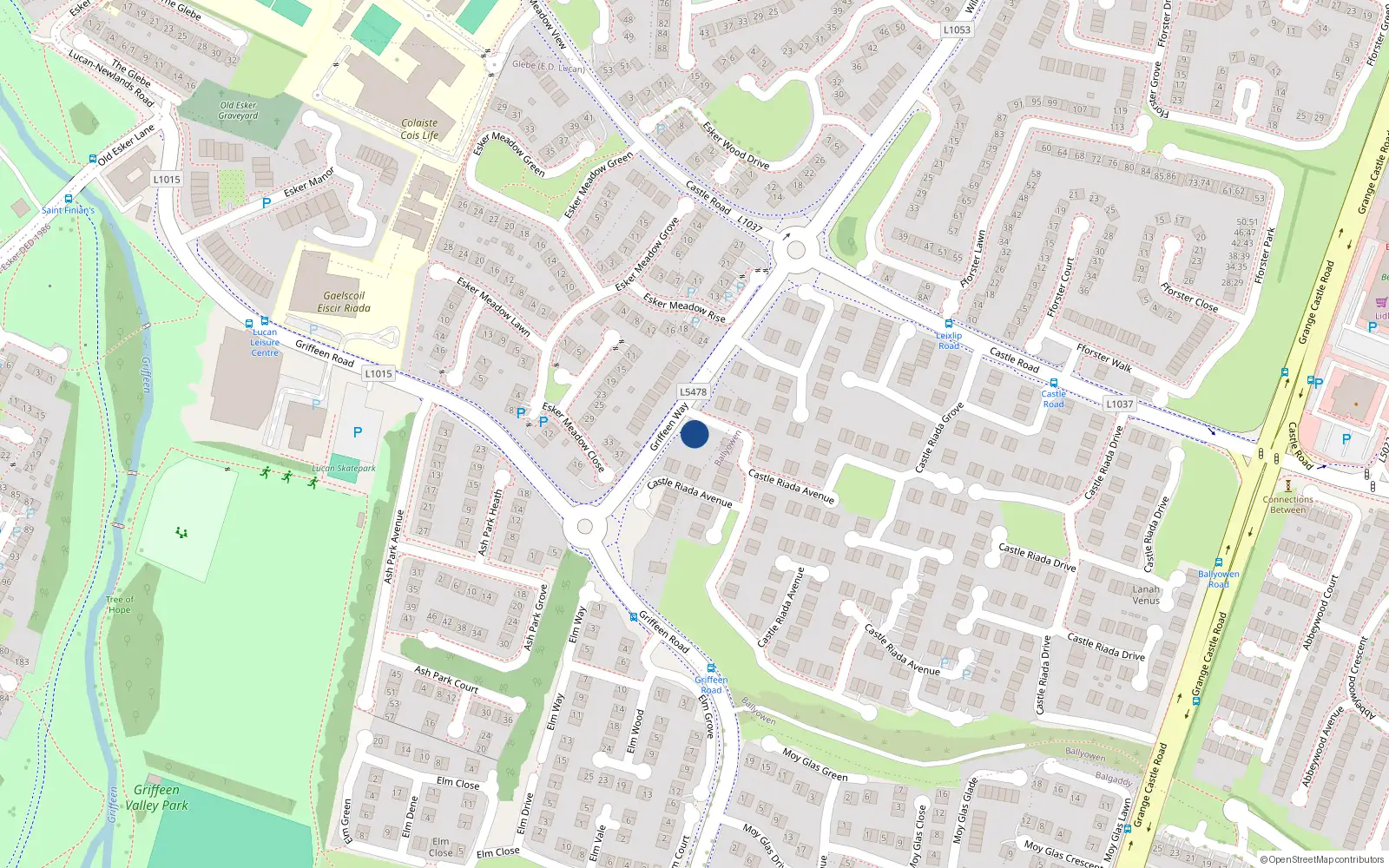 Overhead map showing the location of 116 Castle Riada Avenue, Lucan