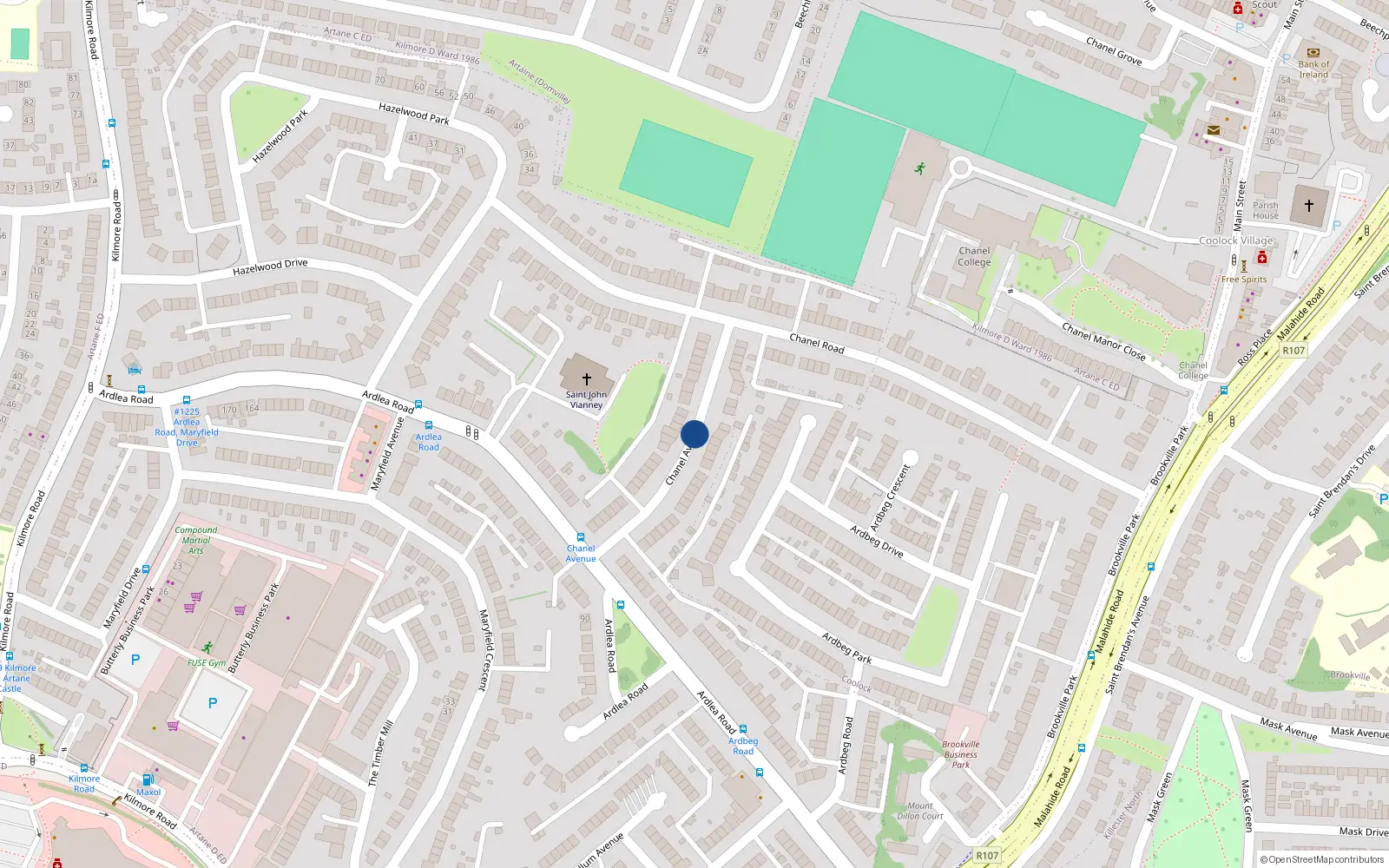 Overhead map showing the location of 116 Chanel Avenue, Dublin 5