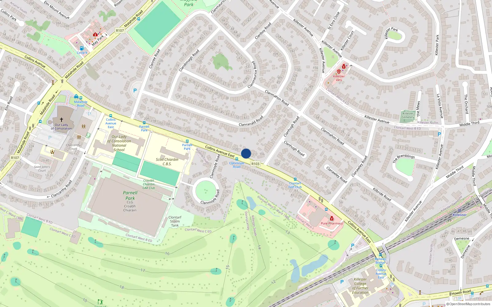 Overhead map showing the location of 116 Collins Avenue East, Dublin 5