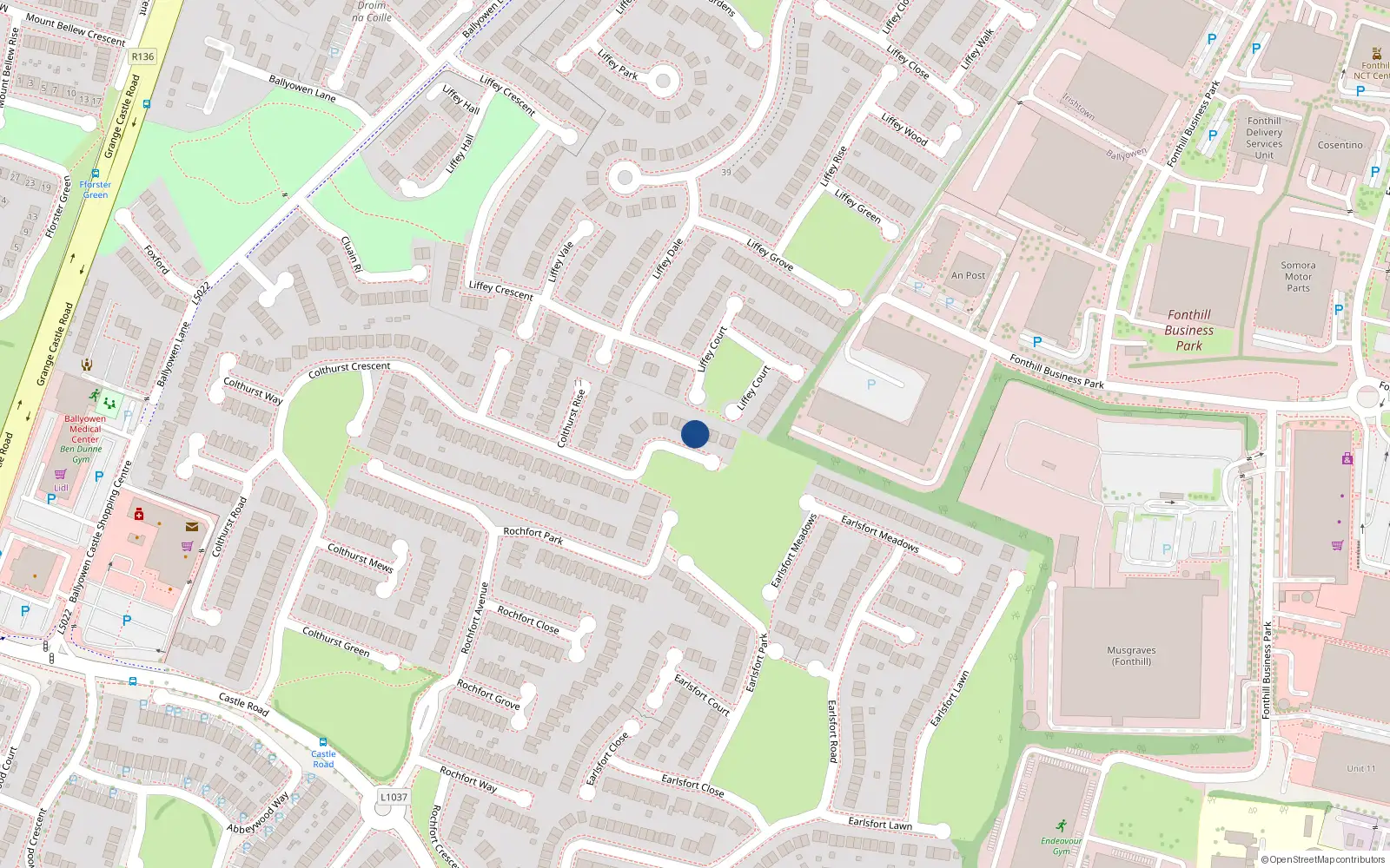 Overhead map showing the location of 116 Colthurst Crescent, Lucan