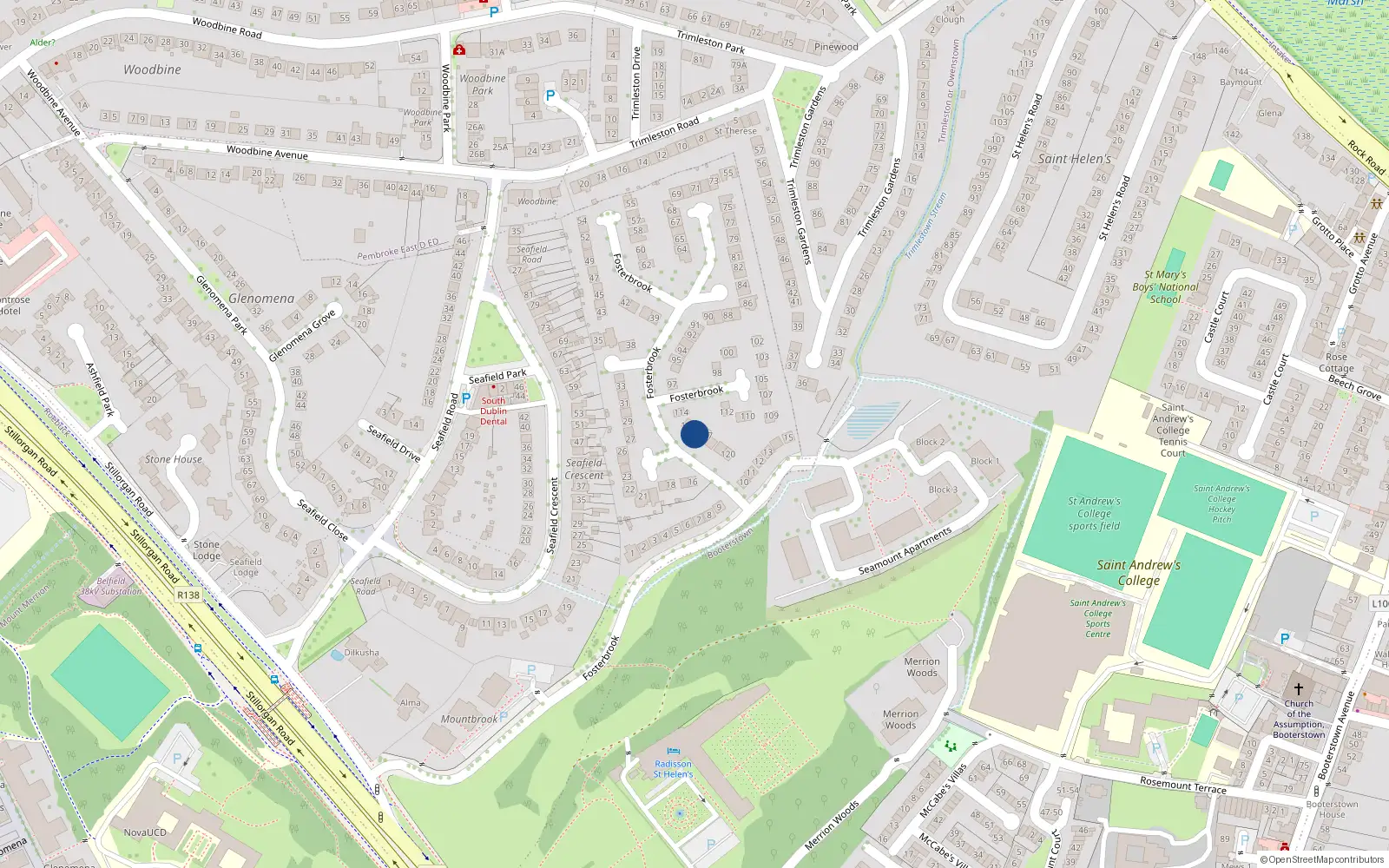 Overhead map showing the location of 116 Fosterbrook, Stillorgan Road, Stillorgan