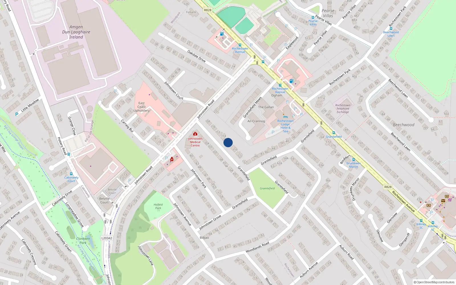 Overhead map showing the location of 116 Granitefield, Dublin
