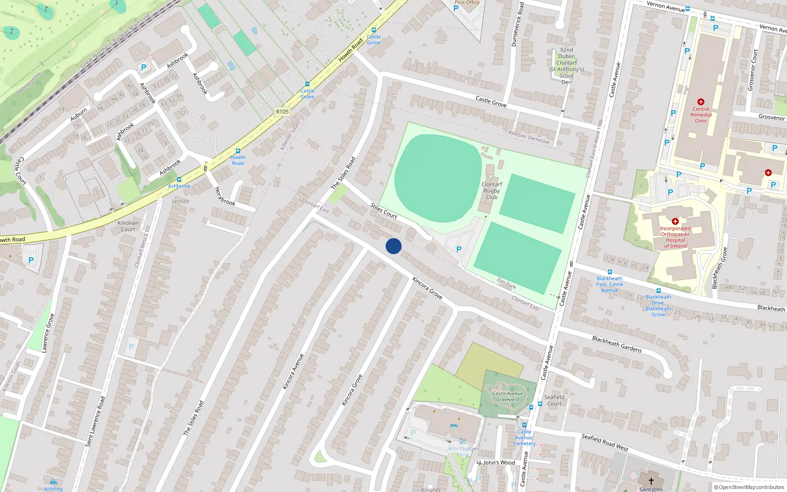 Overhead map showing the location of 116 Kincora Grove, Dublin 3