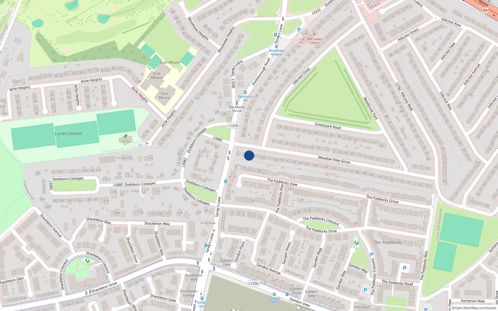 Overhead map showing the location of 116 Meadowview Grove, Lucan, Dublin