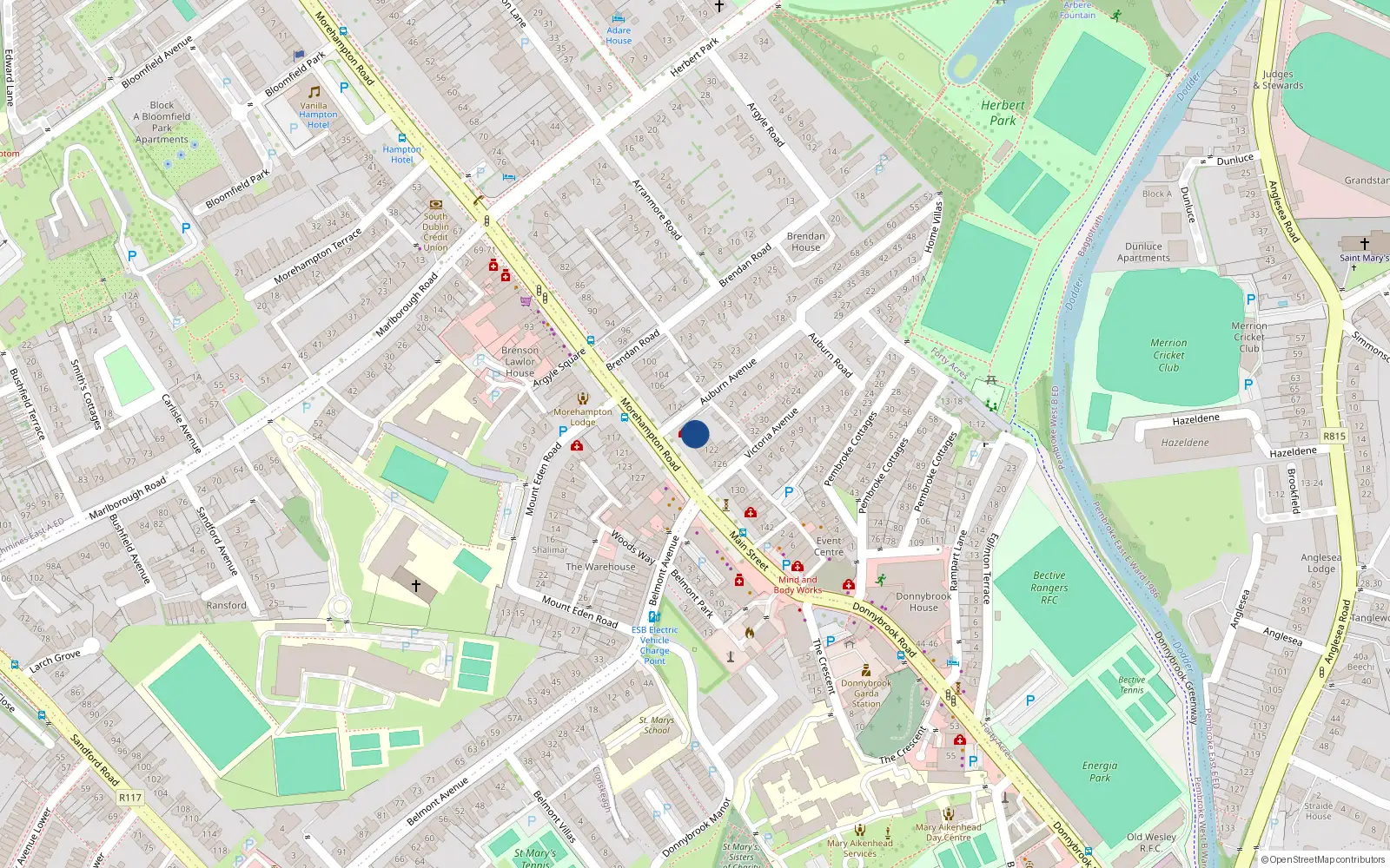 Overhead map showing the location of 116 Morehampton Road, Dublin 4
