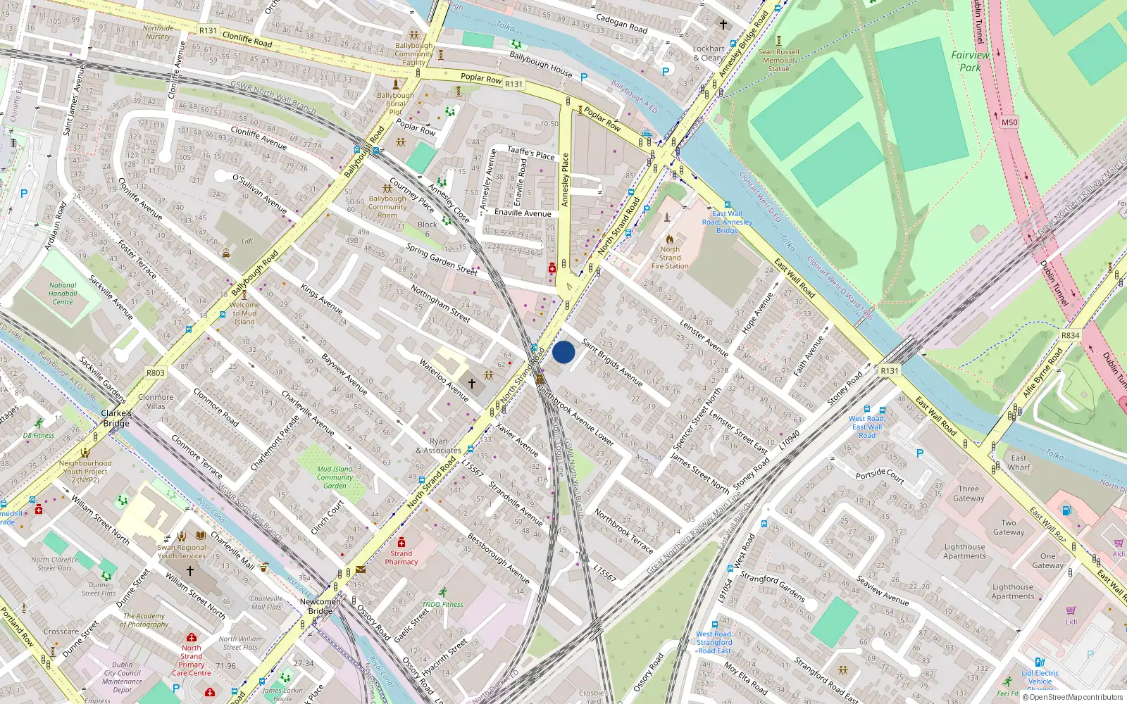 Overhead map showing the location of 116 North Strand Road, Dublin 3