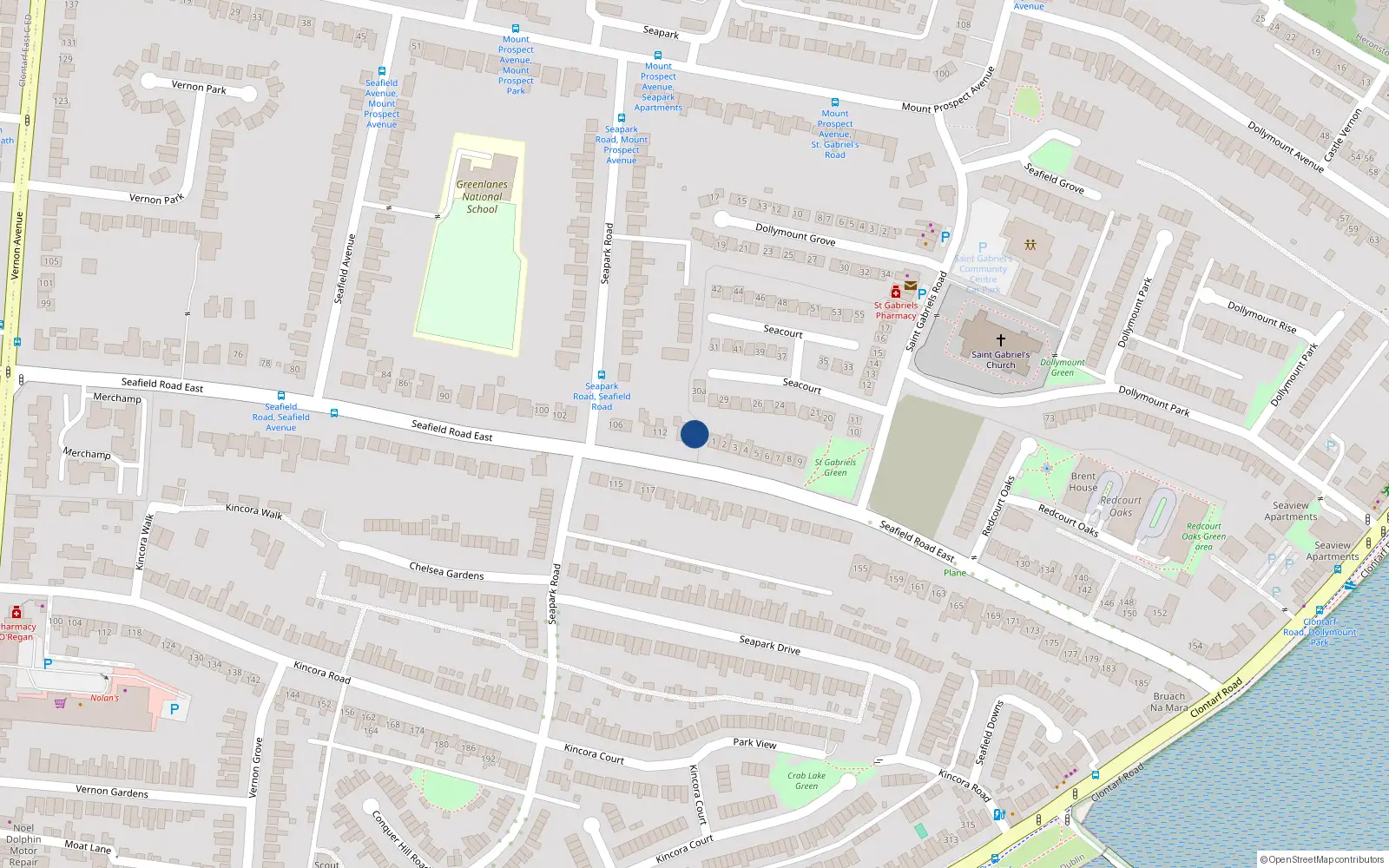 Overhead map showing the location of 116 Seafield Road East, Dublin 3