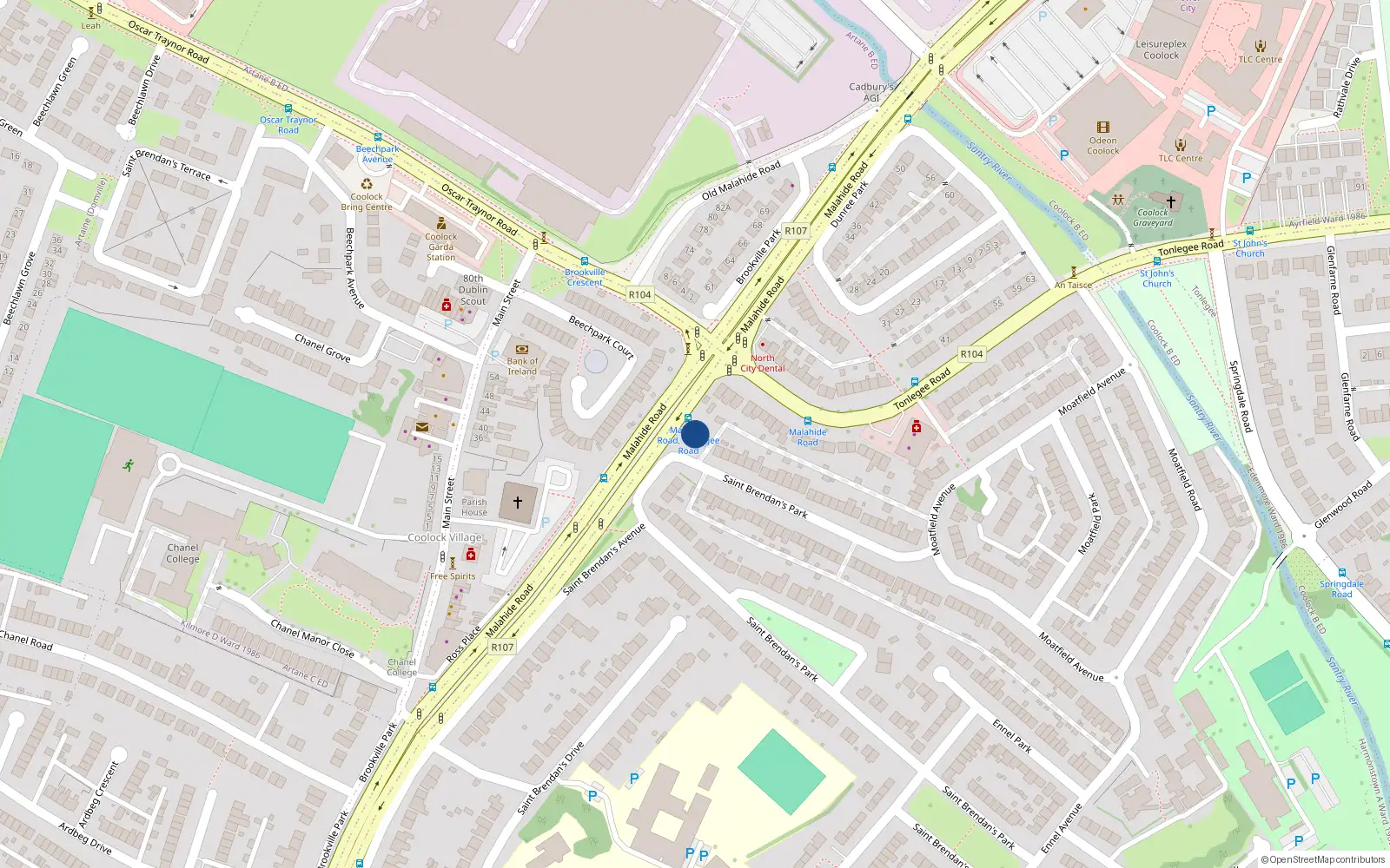 Overhead map showing the location of 116 St Brendans Avenue, Coolock Dublin 5, Dublin