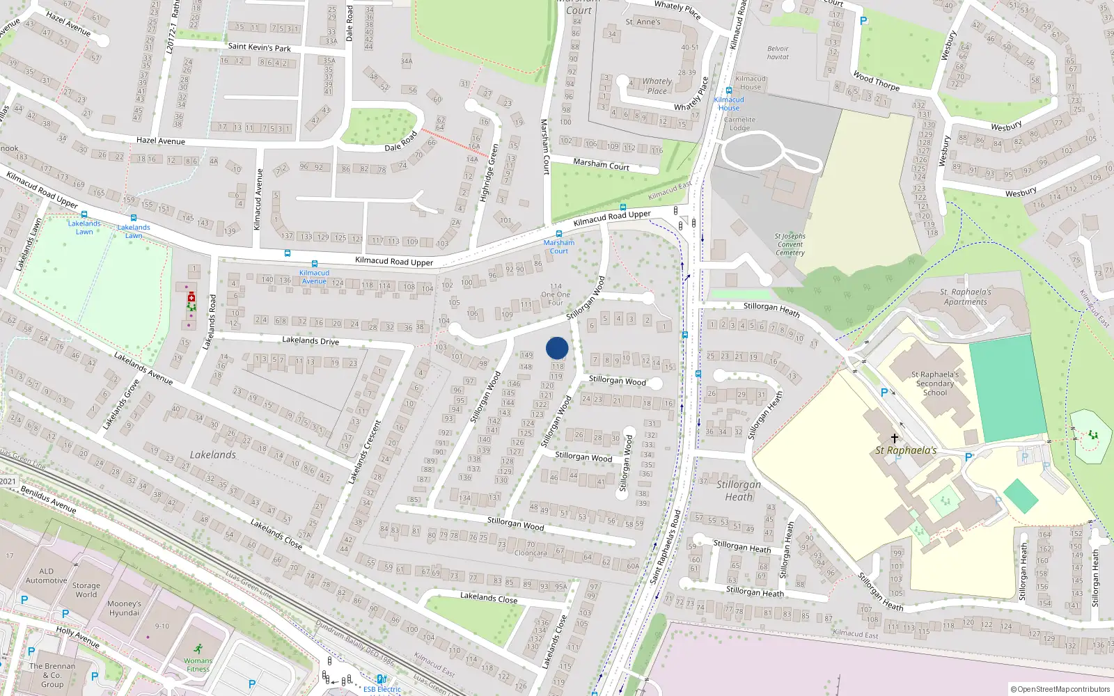 Overhead map showing the location of 116 Stillorgan Wood, Blackrock, Dublin