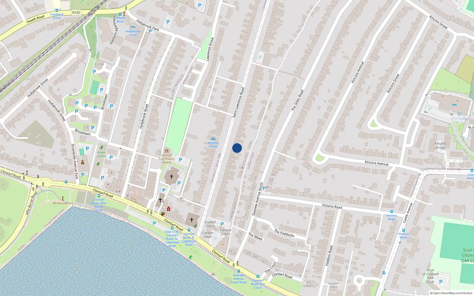 Overhead map showing the location of 116 St.lawrence Road, Clontarf