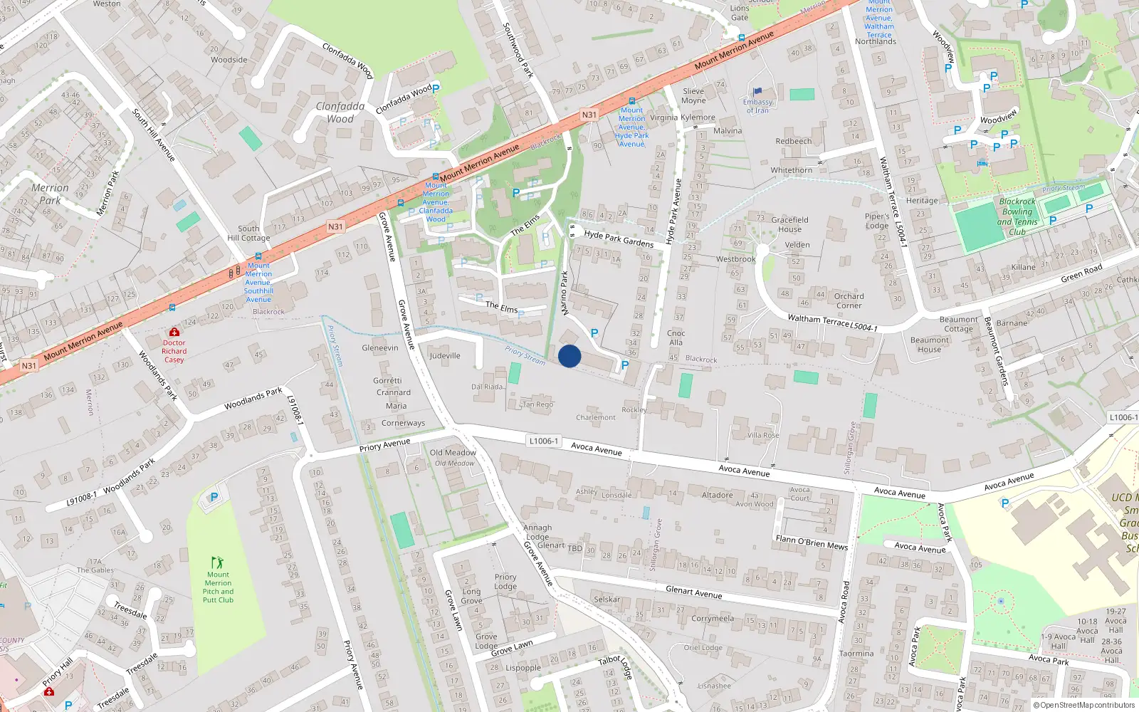 Overhead map showing the location of 116 the Elms Block 6, Mount Merrion Avenue, Blackrock