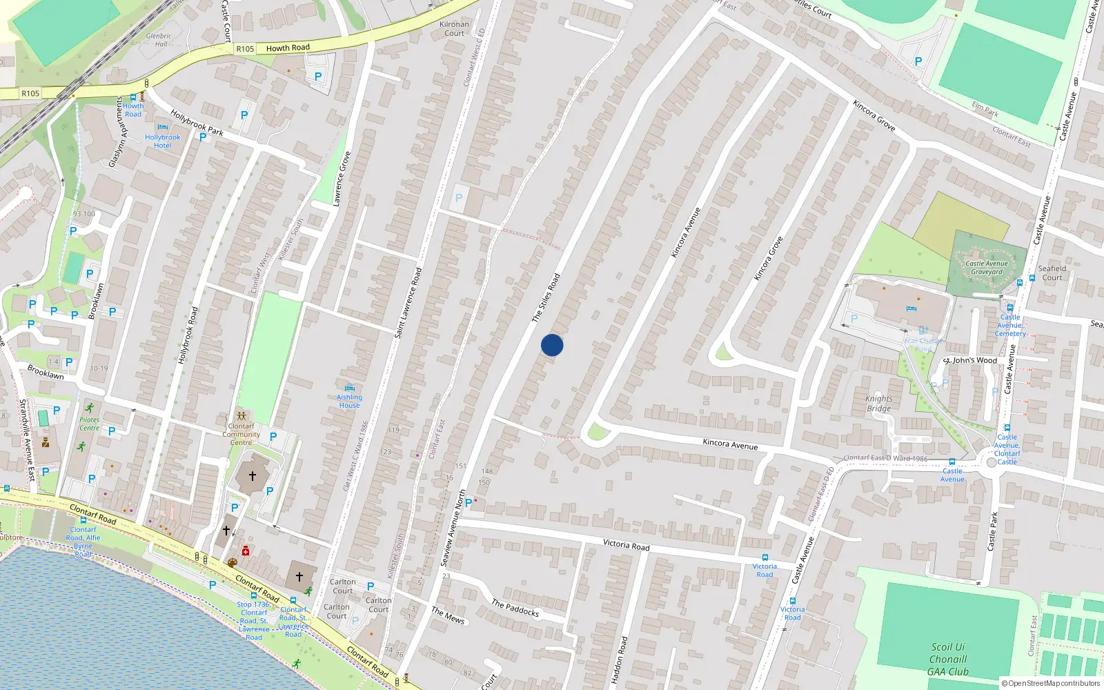 Overhead map showing the location of 116 The Stiles Road, Dublin 3