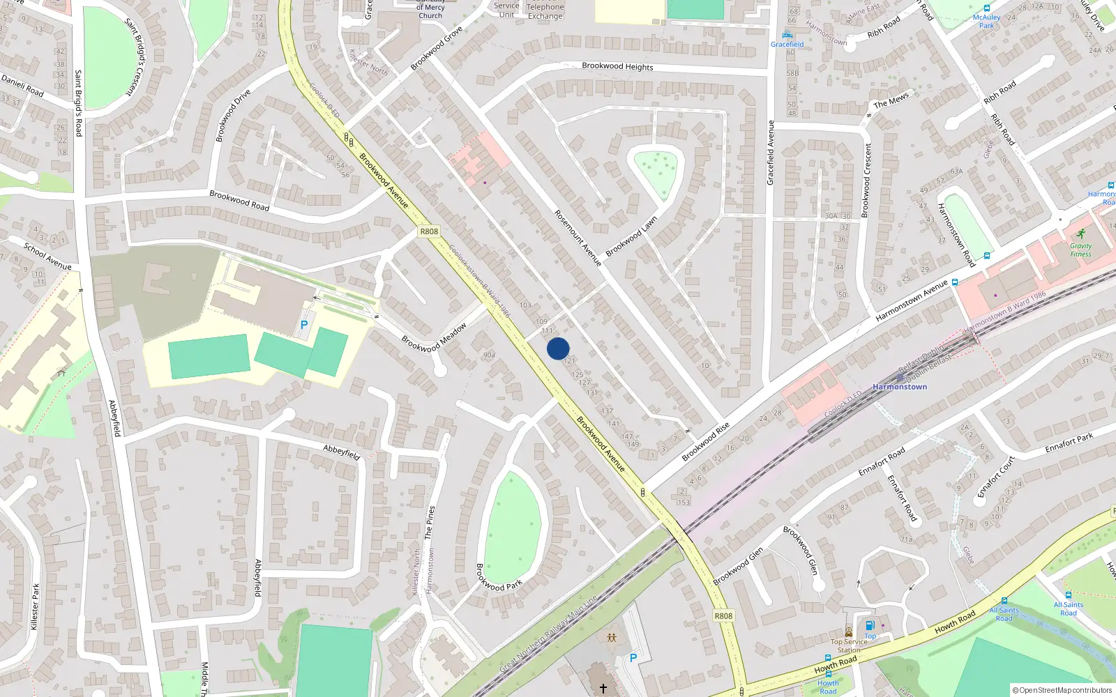 Overhead map showing the location of 117 Brookwood Avenue, Dublin 5