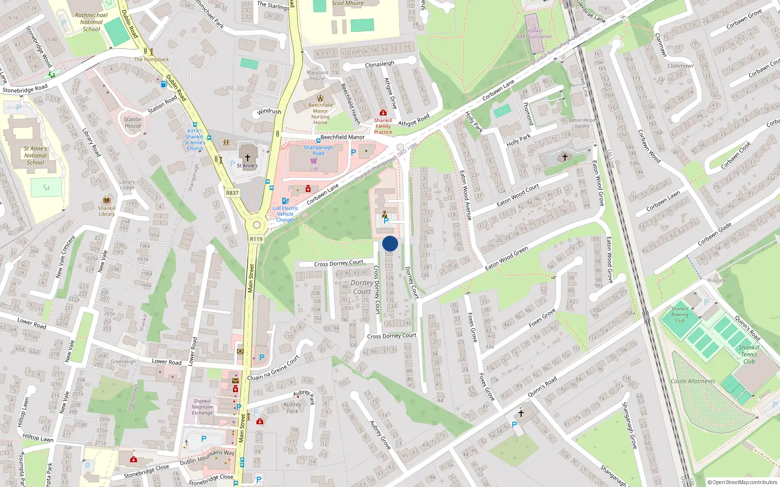 Overhead map showing the location of 117 Dorney Court, Shankill