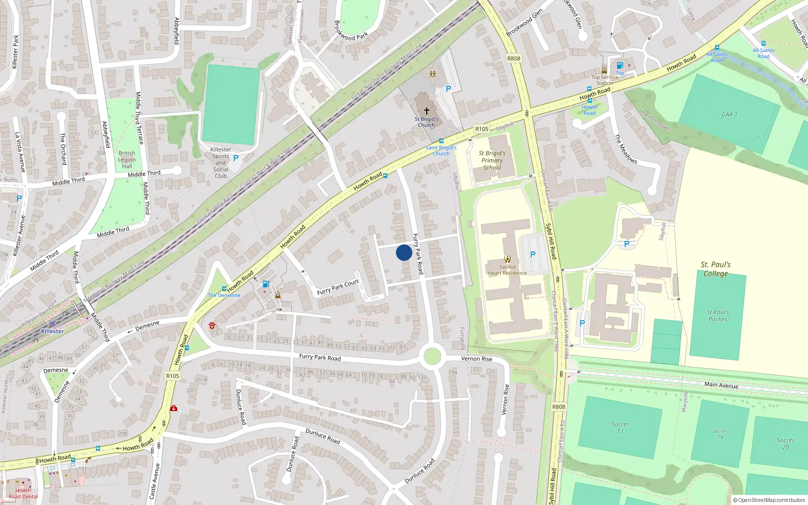 Overhead map showing the location of 117 Furry Park Road, Dublin 5
