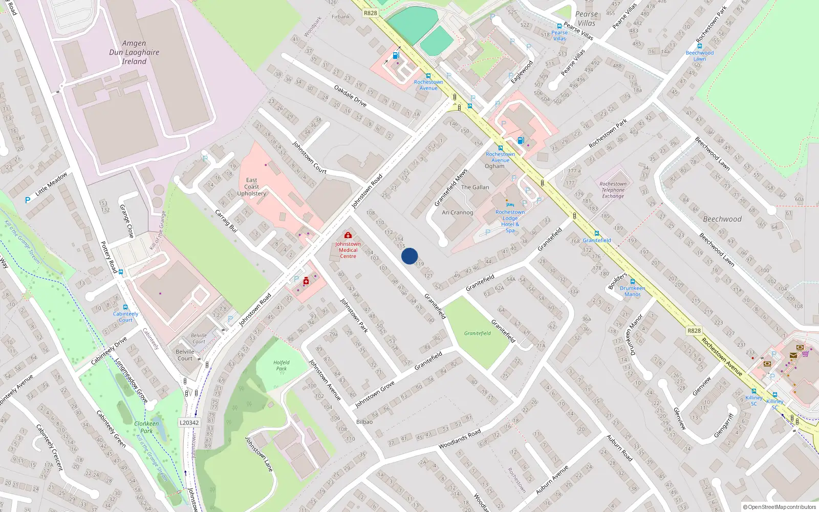Overhead map showing the location of 117 Granitefield, Dun Laoghaire, Dublin