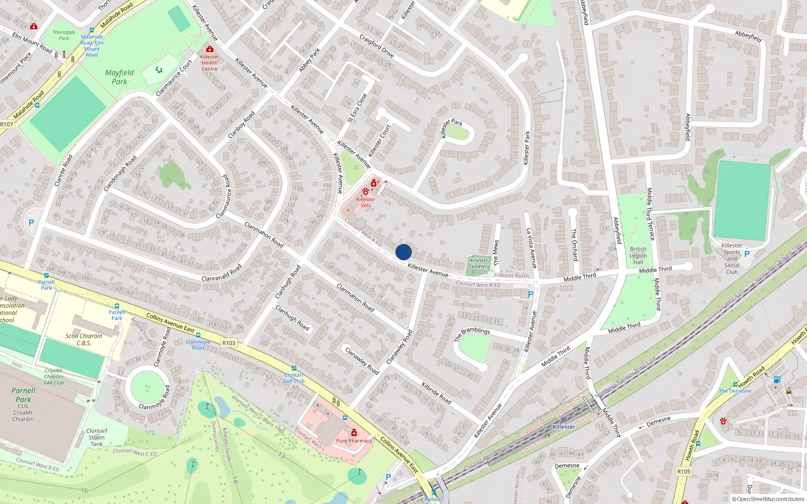 Overhead map showing the location of 117 Killester Avenue, Killester, Dublin 5