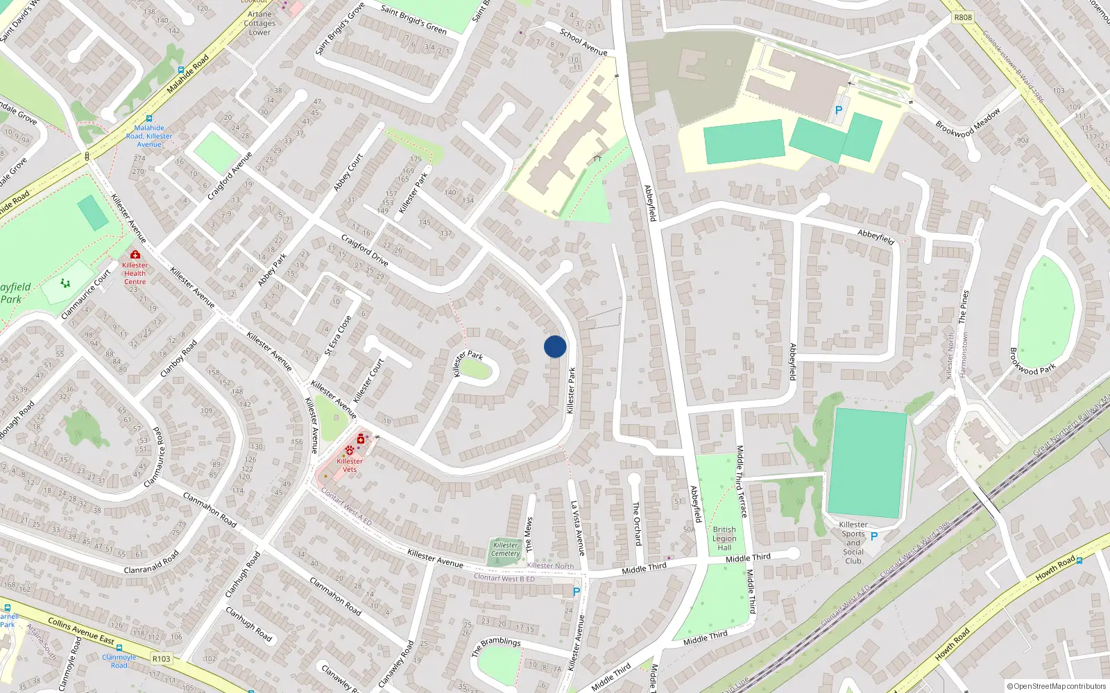 Overhead map showing the location of 117 Killester Park, Dublin 5