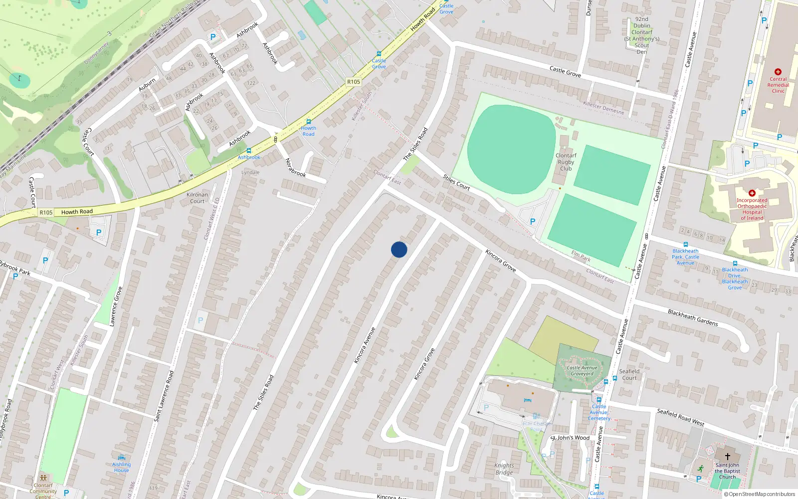Overhead map showing the location of 117 Kincora Avenue, Dublin 3