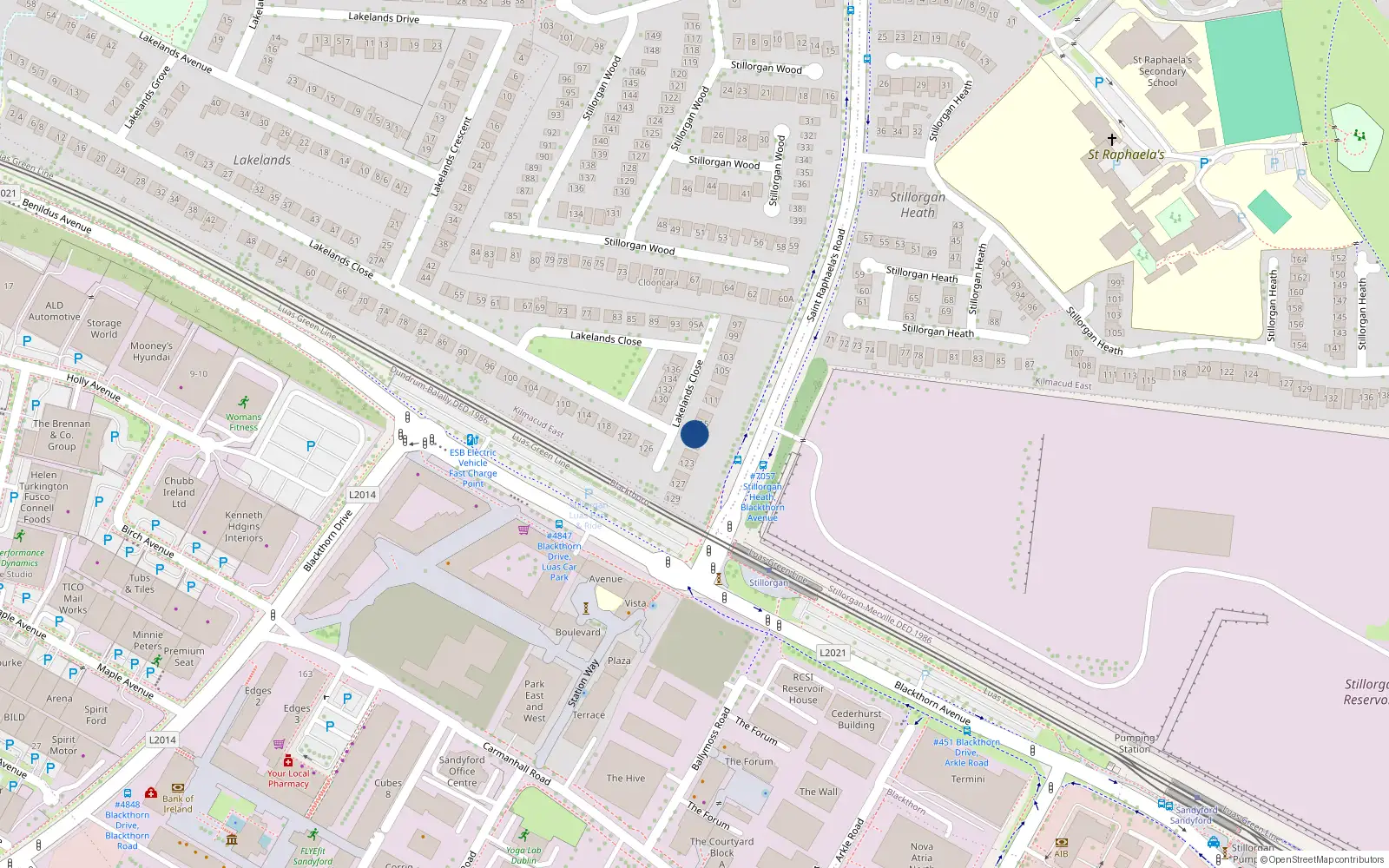 Overhead map showing the location of 117 Lakelands Close, Stillorgan, Dublin