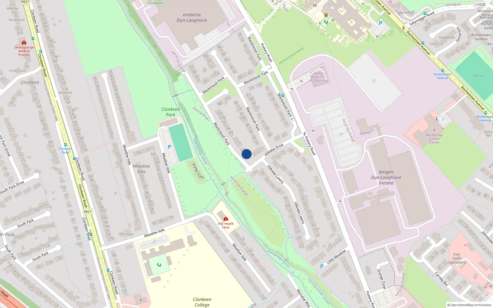 Overhead map showing the location of 117 Mackintosh Park, Pottery Road, Dun Laoghaire