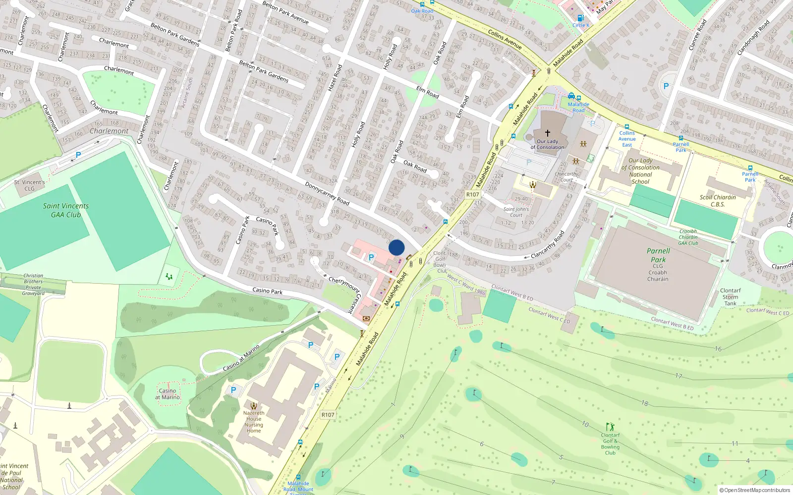 Overhead map showing the location of 117 Malahide Road, Dublin 5