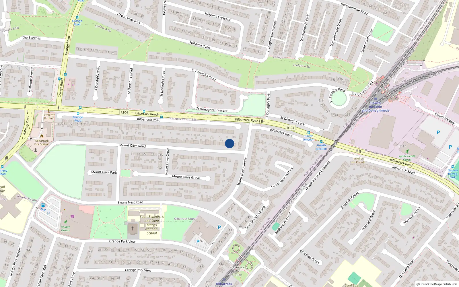 Overhead map showing the location of 117 Mount Olive Road, Dublin 5