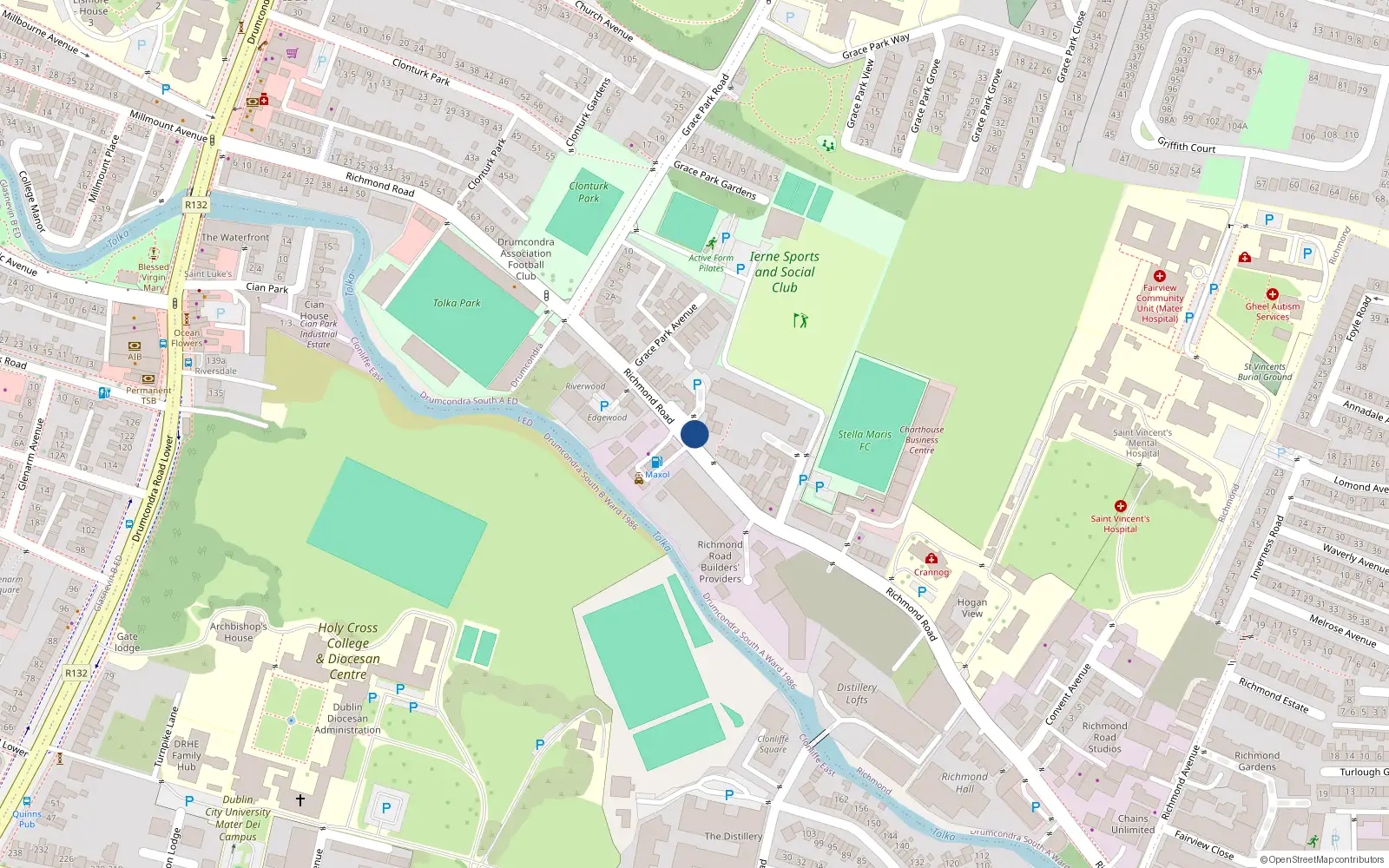 Overhead map showing the location of 117 Richmond Road, Dublin 3