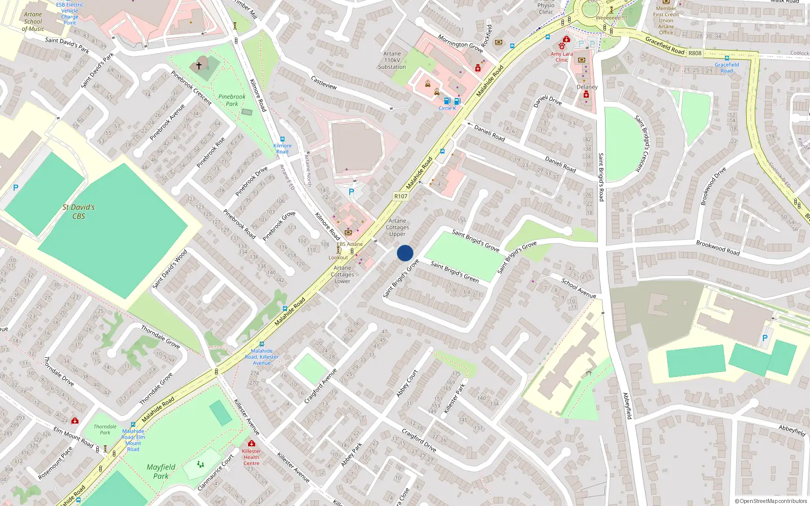 Overhead map showing the location of 117 St Brigids Grove, Killester, Dublin 5