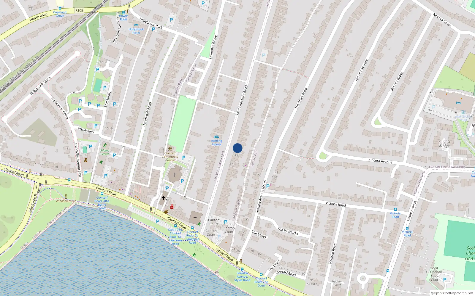 Overhead map showing the location of 117 St Lawrence Road, Clontarf, Dublin 3