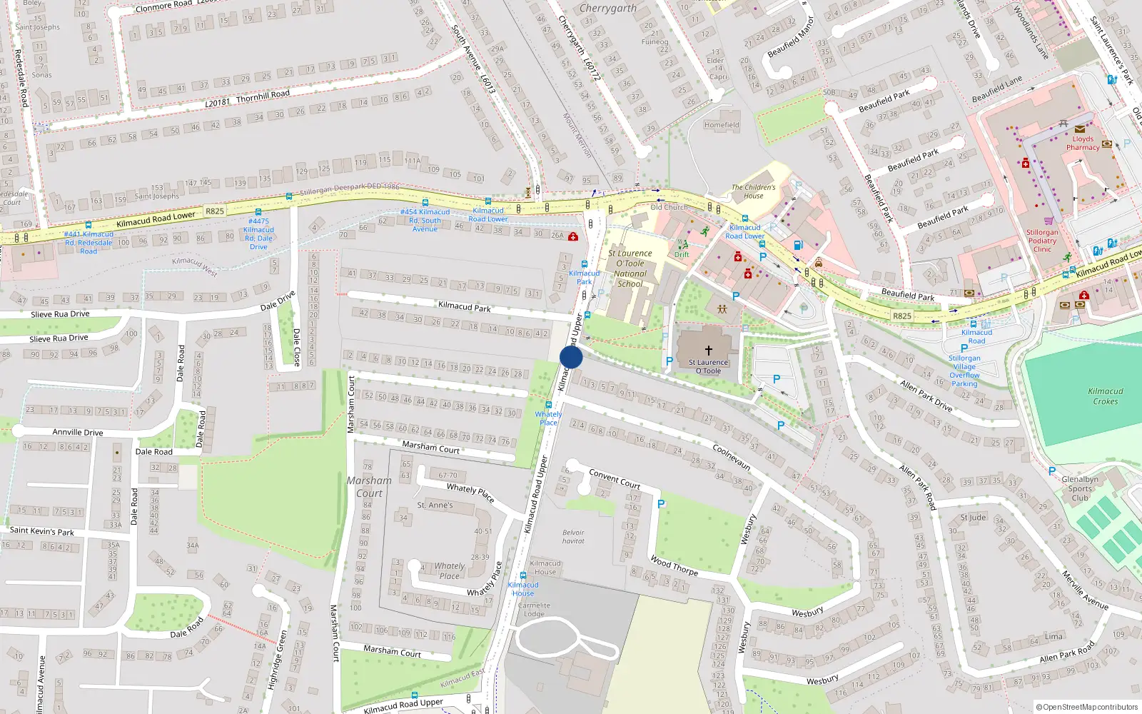 Overhead map showing the location of 117 Stillorgan Heath, Kilmacud Road Upper, Stillorgan
