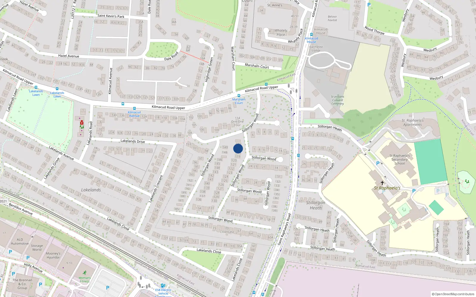 Overhead map showing the location of 117 Stillorgan Wood, Stillorgan, Dublin