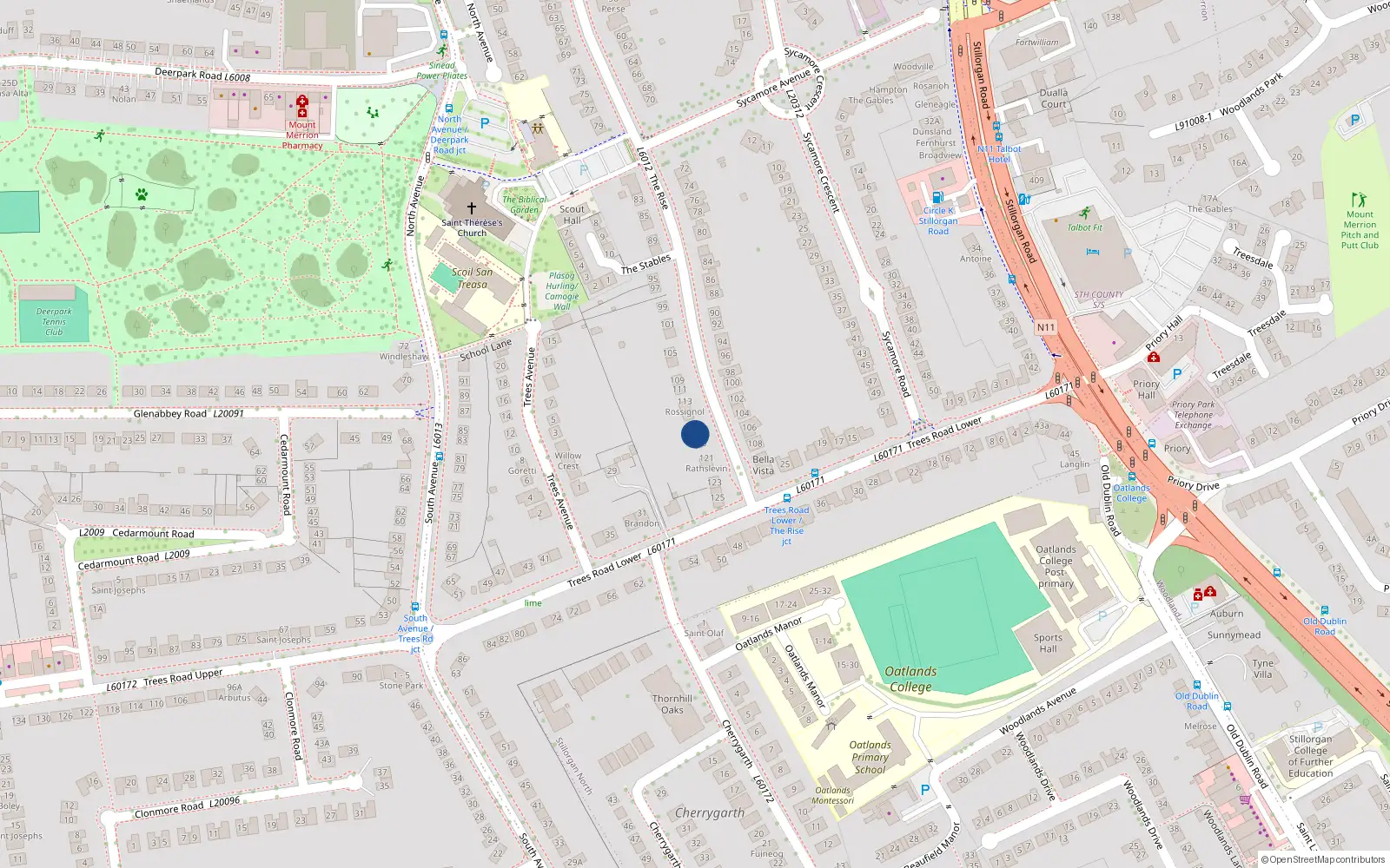 Overhead map showing the location of 117 the Rise, Mount Merrion, Dublin