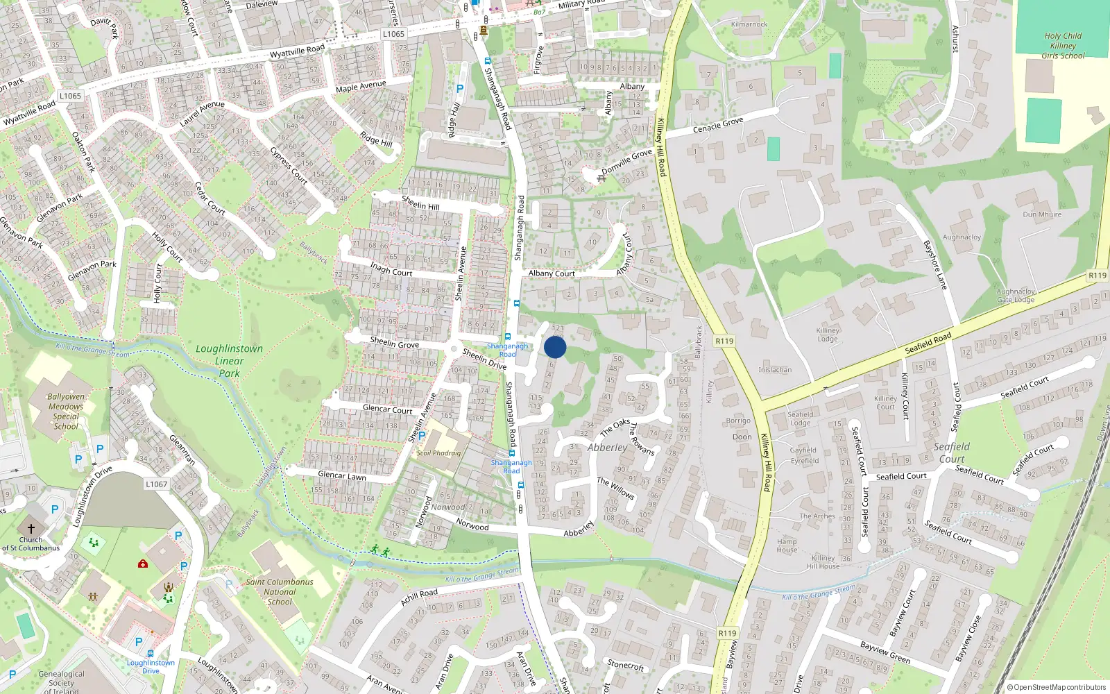 Overhead map showing the location of 117 The Sycamores, Killiney