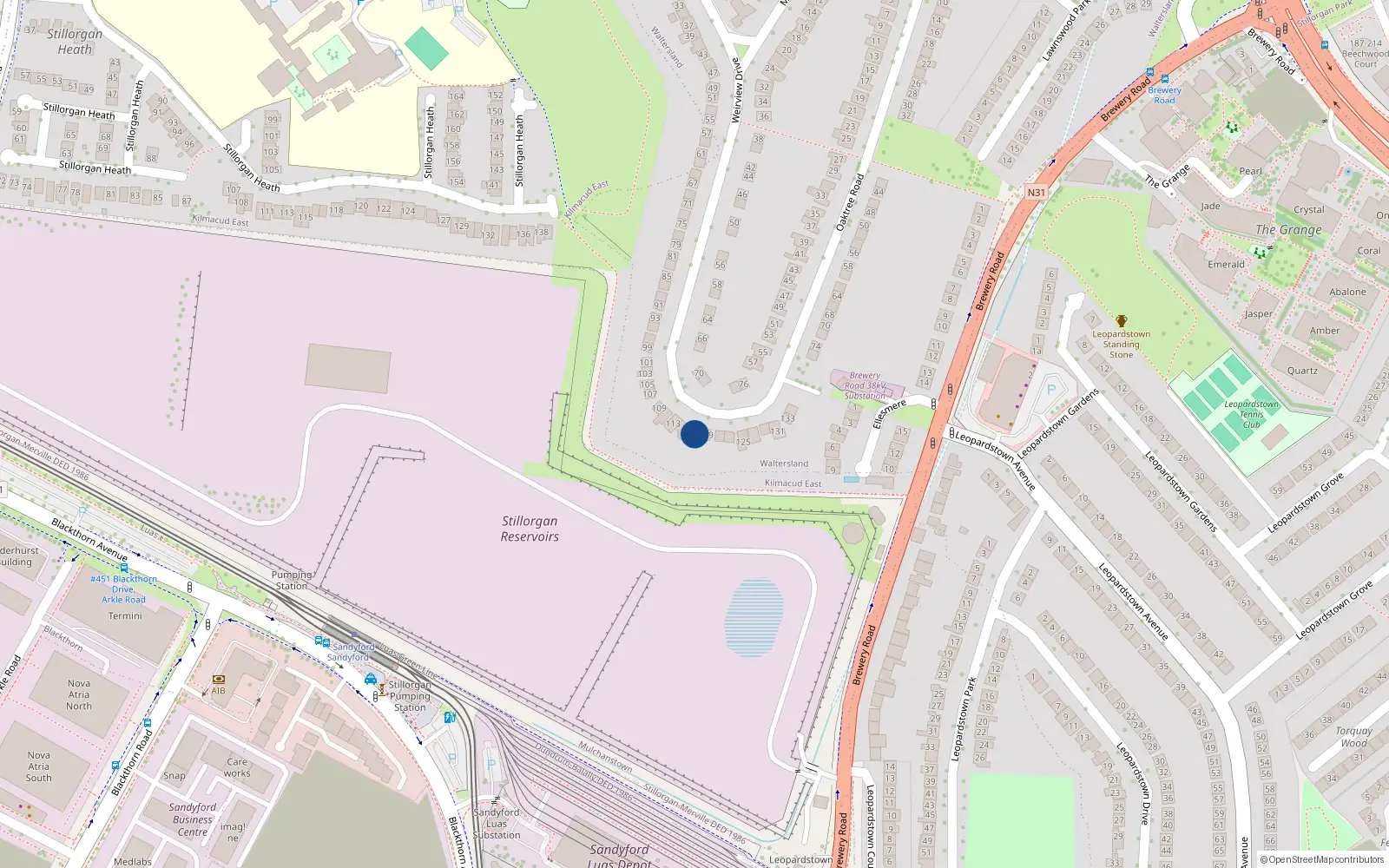 Overhead map showing the location of 117 Weirview Drive, Stillorgan, Co Dublin