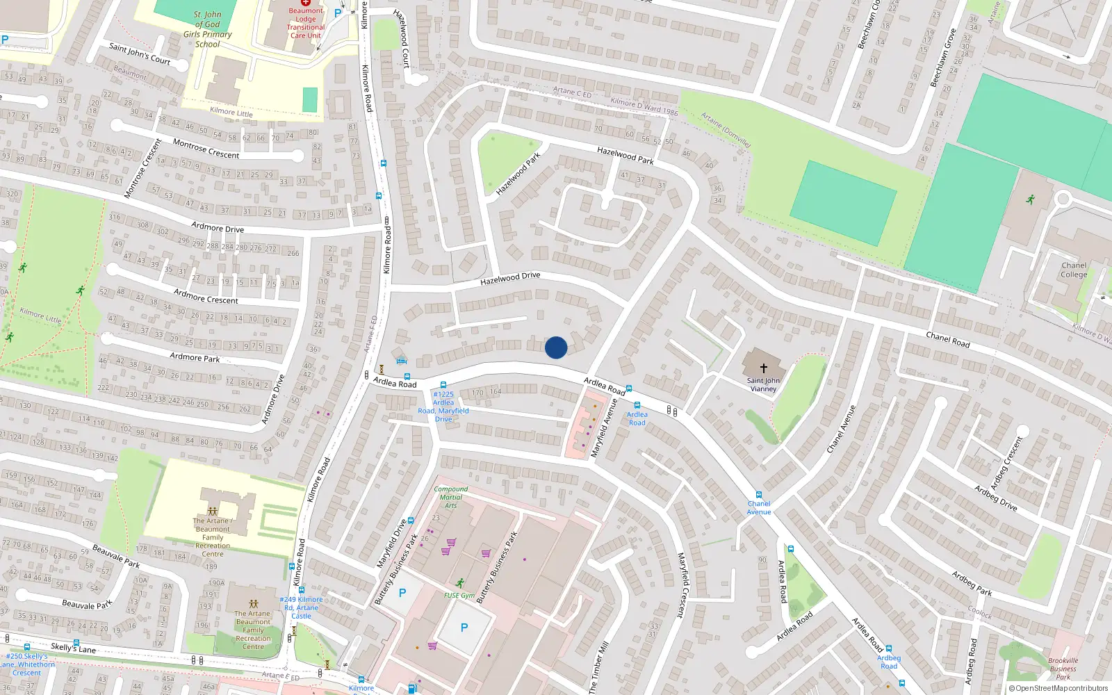 Overhead map showing the location of 117A Ardlea Road, Artane, Dublin