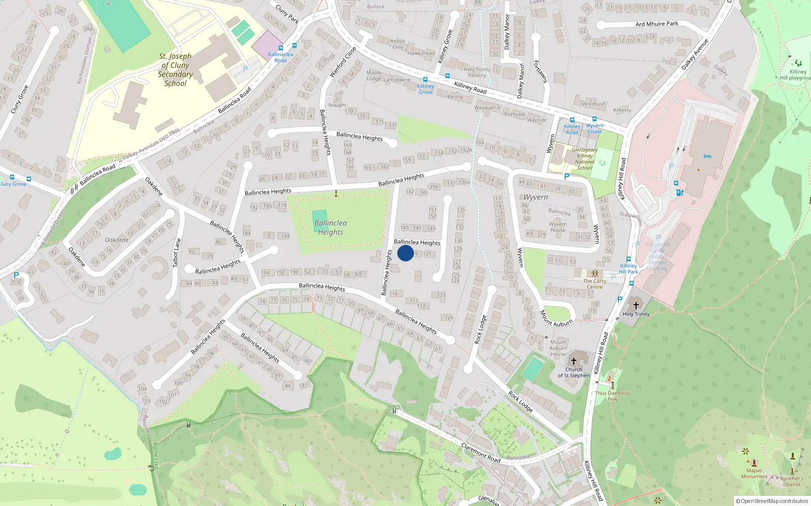 Overhead map showing the location of 117A Ballinclea Heights, Killiney