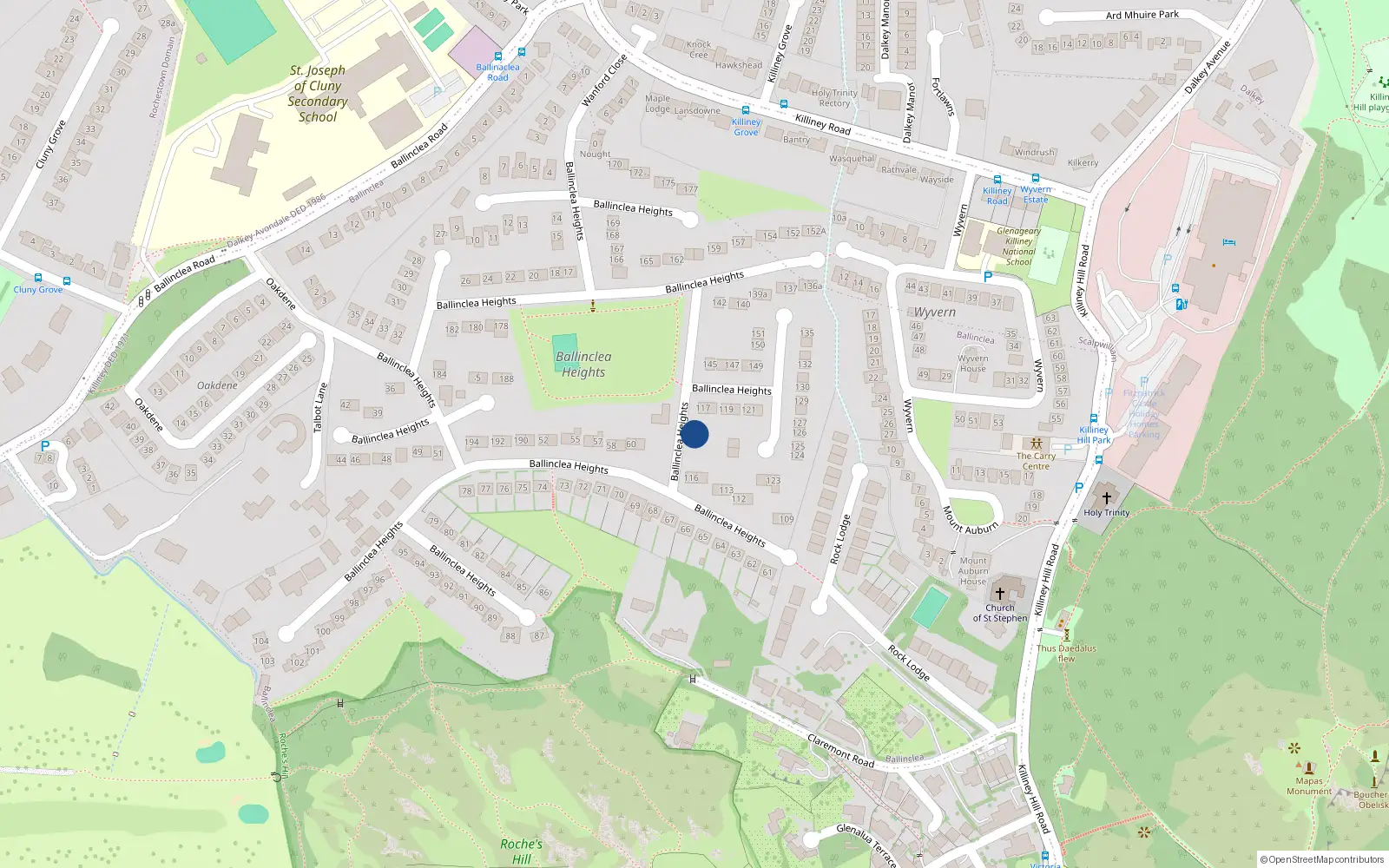 Overhead map showing the location of 117B Ballinclea Heights, Killiney