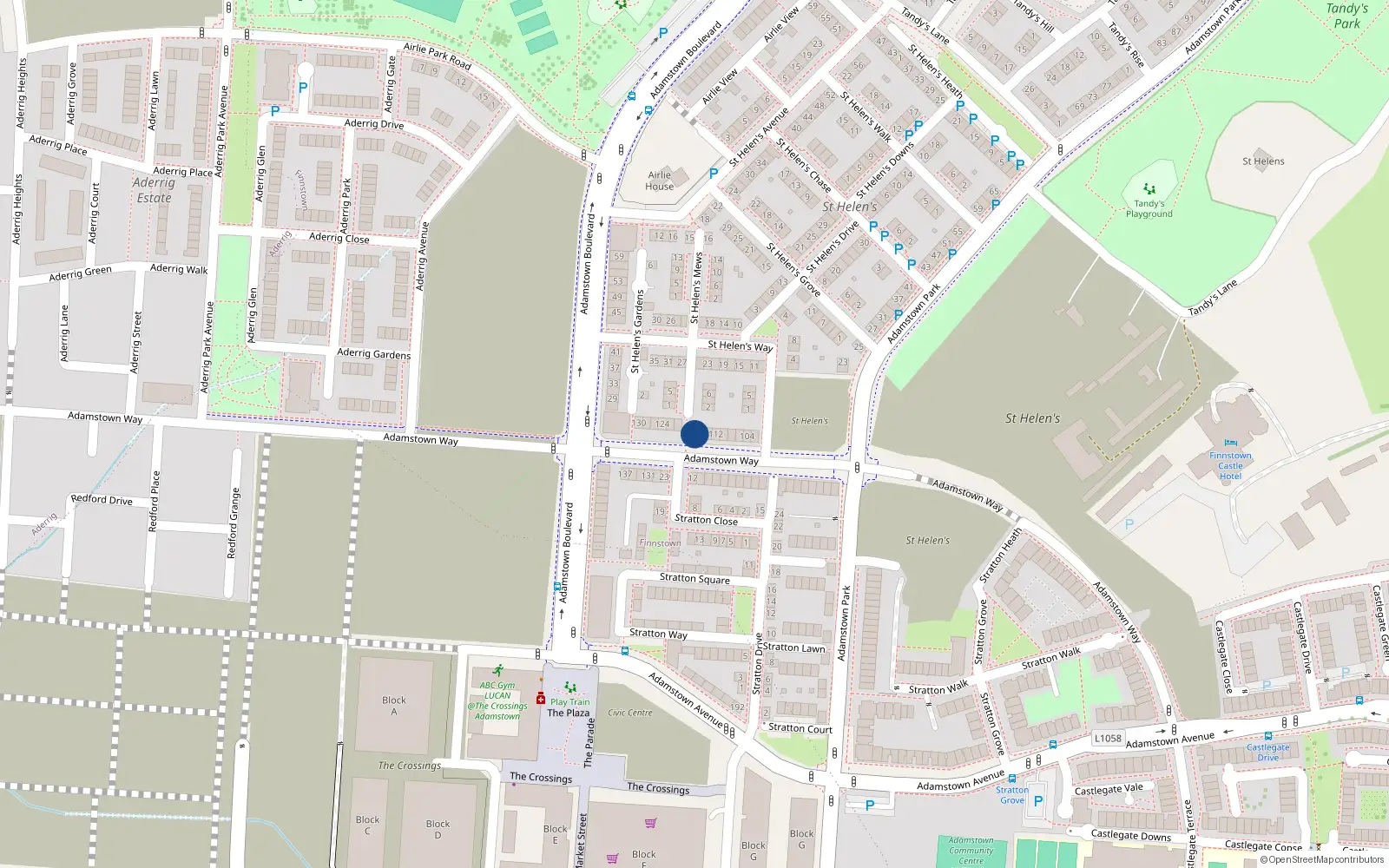 Overhead map showing the location of 118 Adamstown Way, Lucan